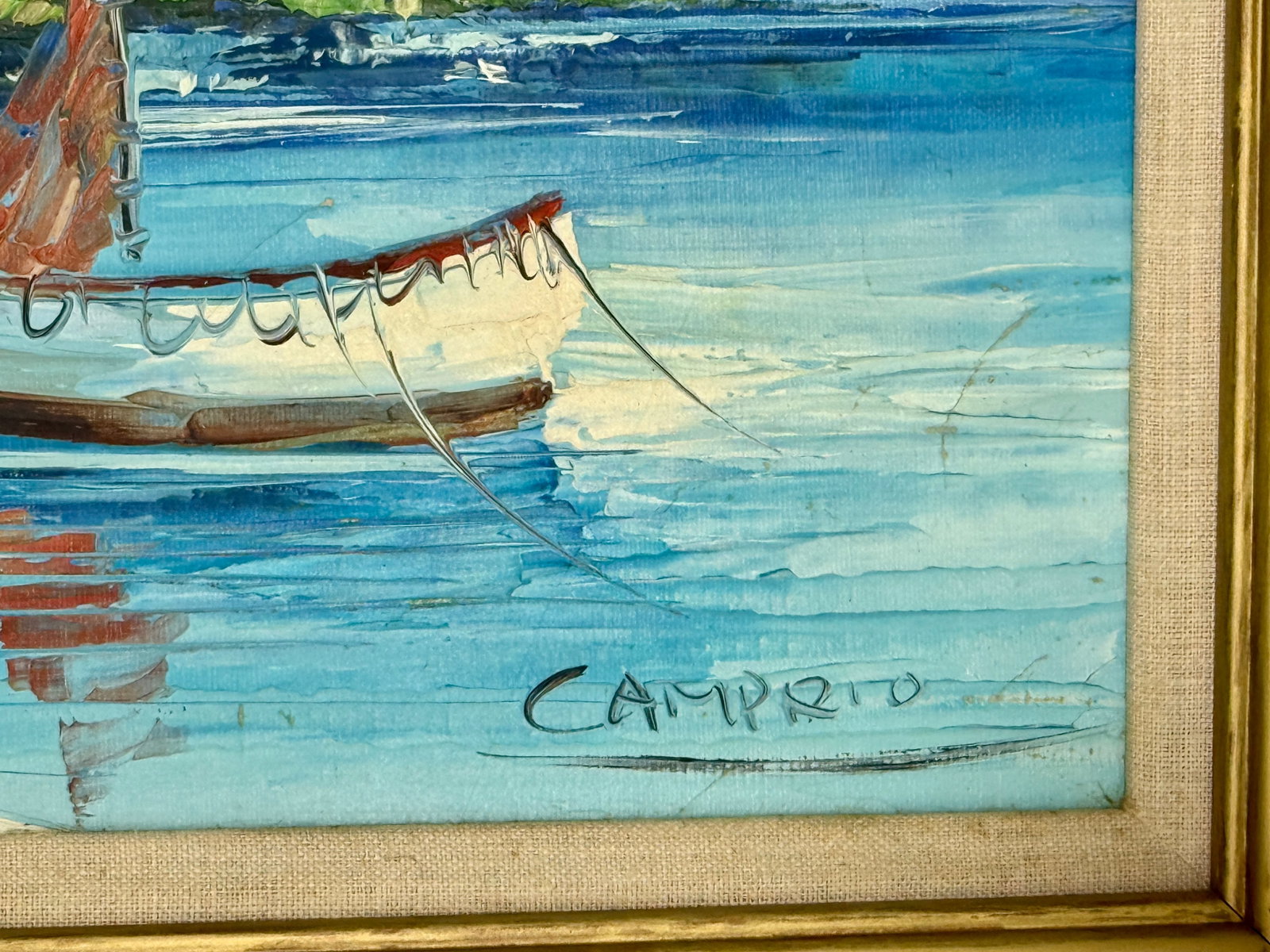 Vintage Signed Giovanni Camprio Oil on Canvas Coastal Scene - 3