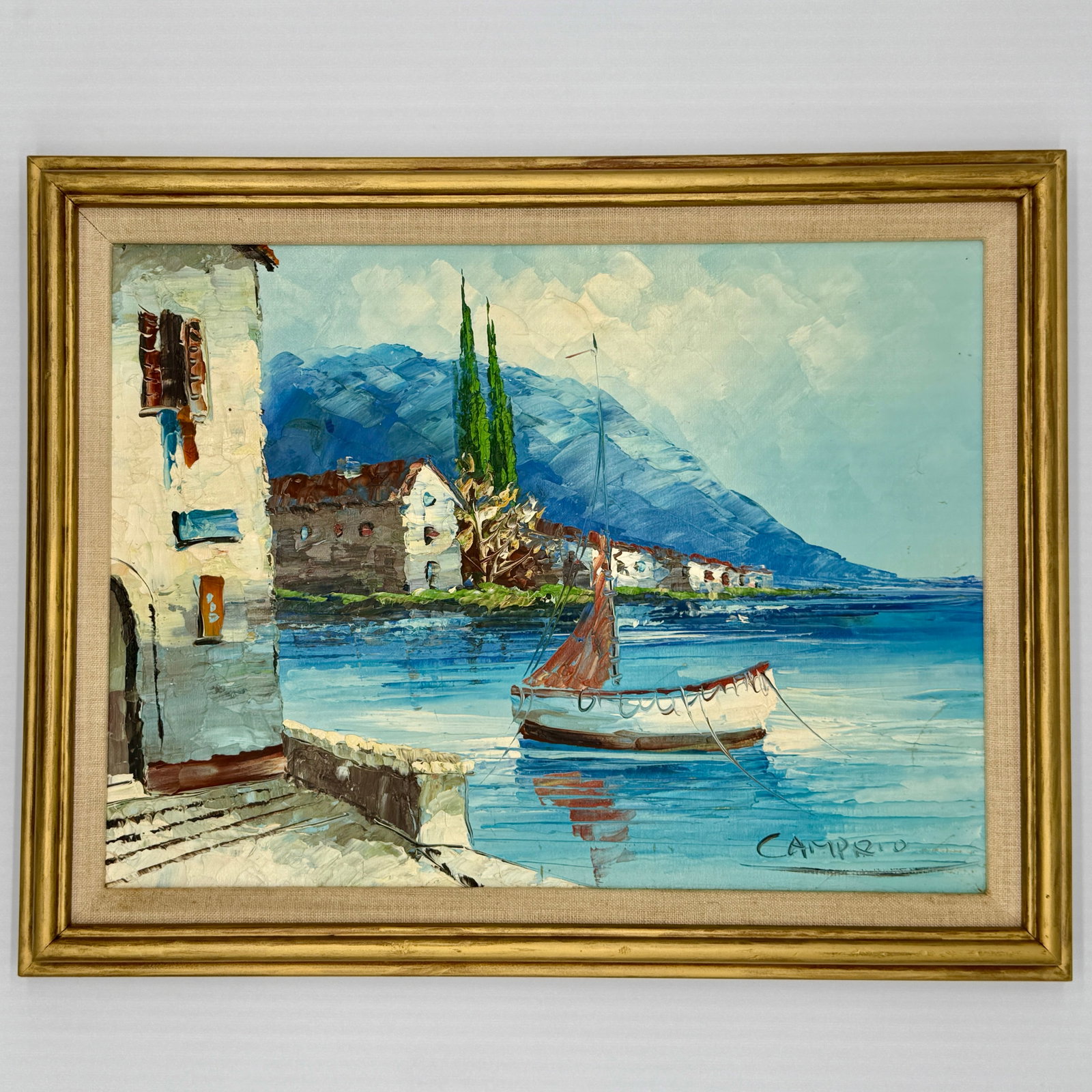 Vintage Signed Giovanni Camprio Oil on Canvas Coastal Scene - 5