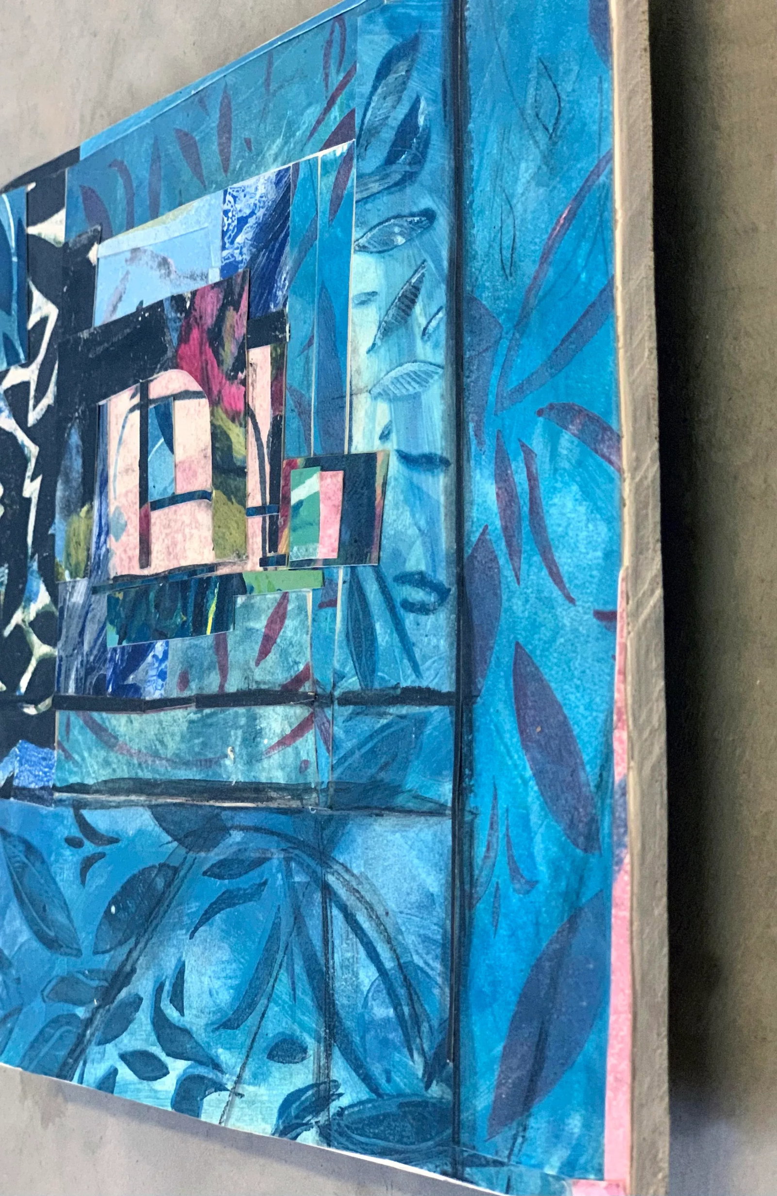 Contemporary Abstract 'Blue Window' Collage, 8x8" - 3