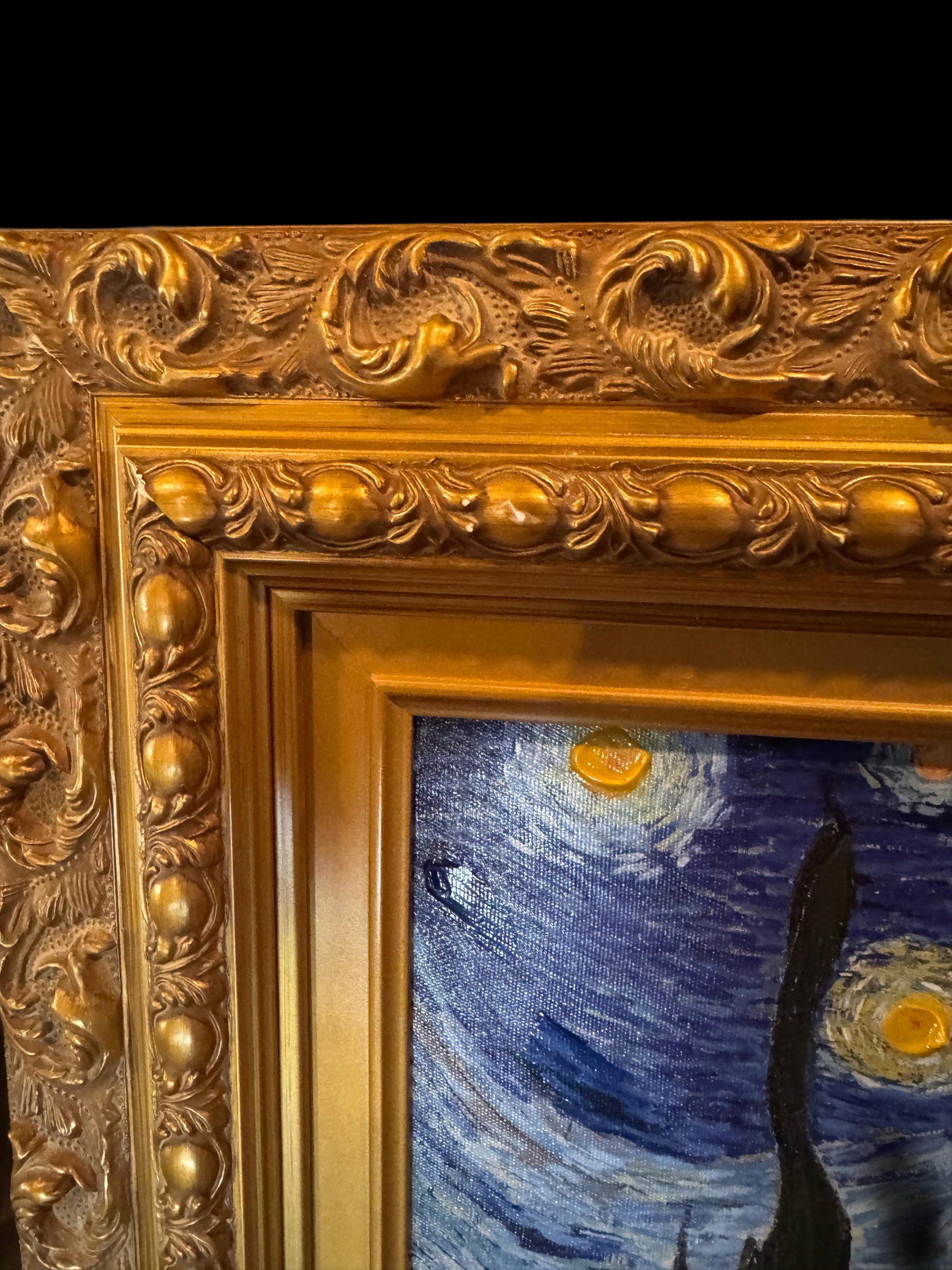 Late 20th Century Hand Painted Reproduction of Vincent Van Gogh's "Starry Nights" With Certificate o - 3