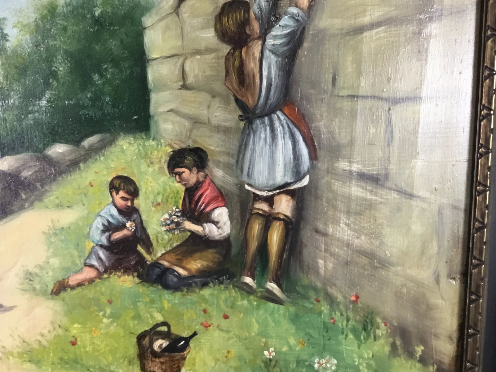 1940s Folk Art Style Figurative Oil Painting, Framed - 2