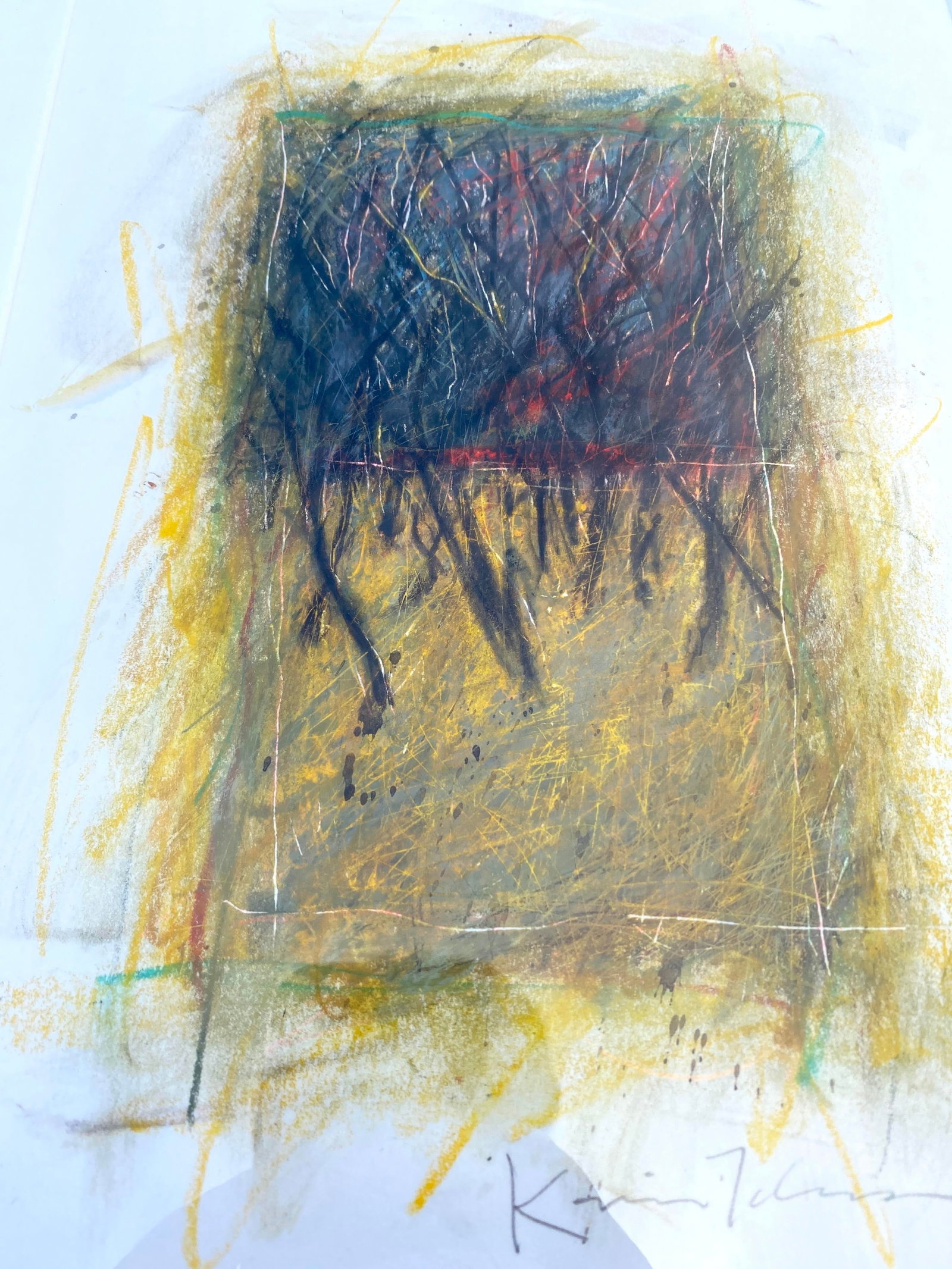 1990s New Mexico Artist Kevin Tolman Mixed Media Original Painting "In the Bosque" Southwestern Art - 2