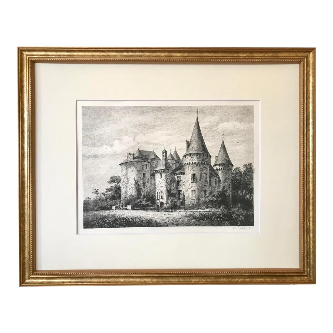 Antique French Etching Chateau Bonneval by Dubachet C. 1860 (1 of 4)