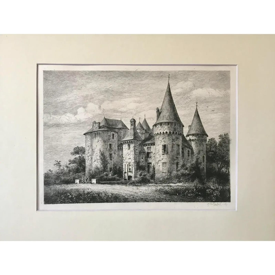 Antique French Etching Chateau Bonneval by Dubachet C. 1860 - 2