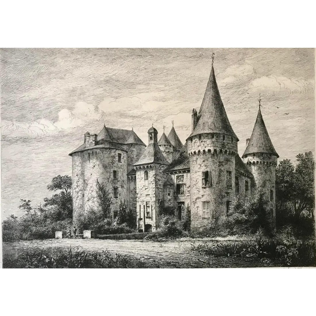 Antique French Etching Chateau Bonneval by Dubachet C. 1860 - 3