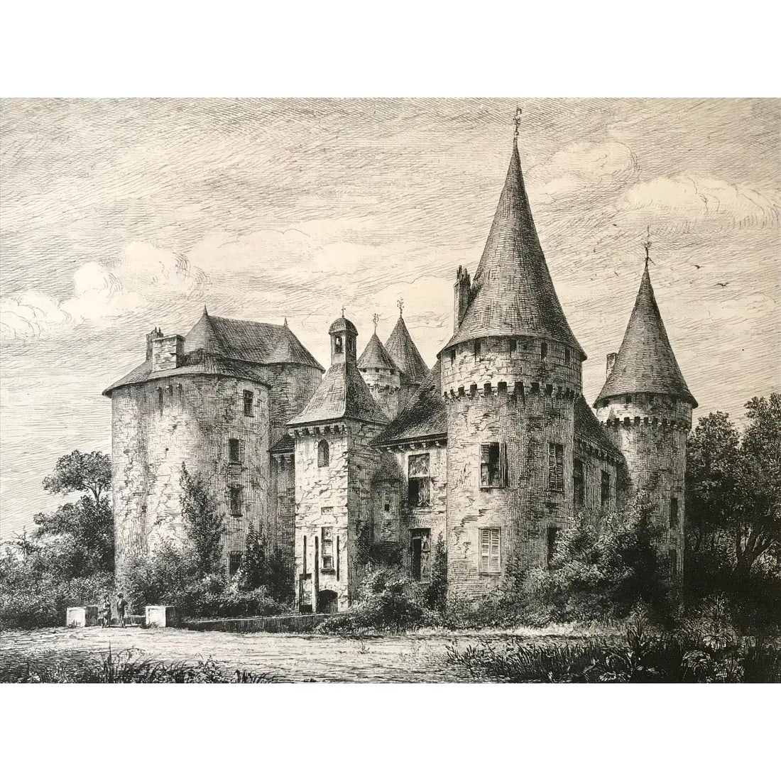 Antique French Etching Chateau Bonneval by Dubachet C. 1860 - 4