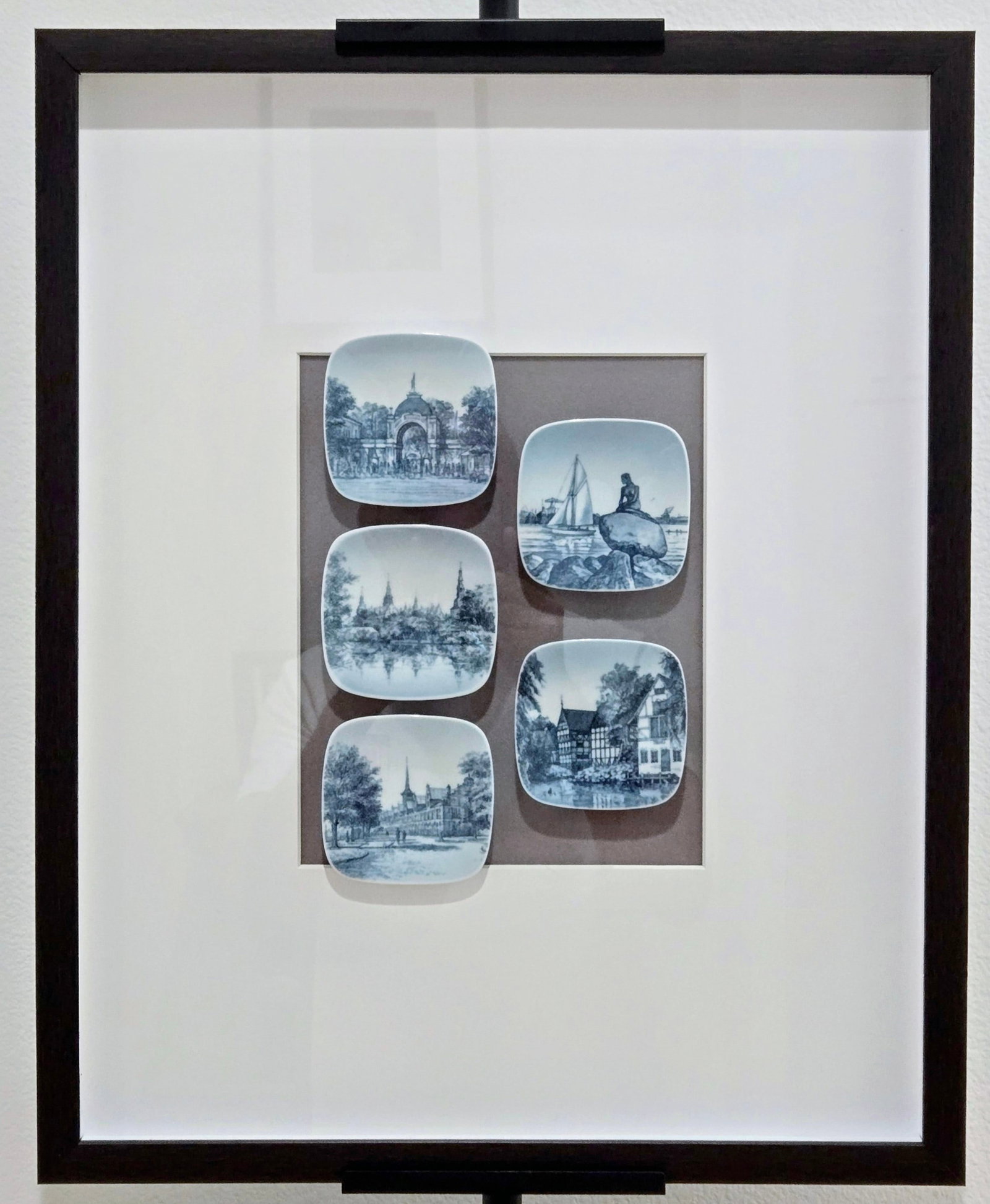 Vintage Bing & Grondahl Danish Landmark Mini Wall Plates Framed Art by Kjeld Bonfils - 2