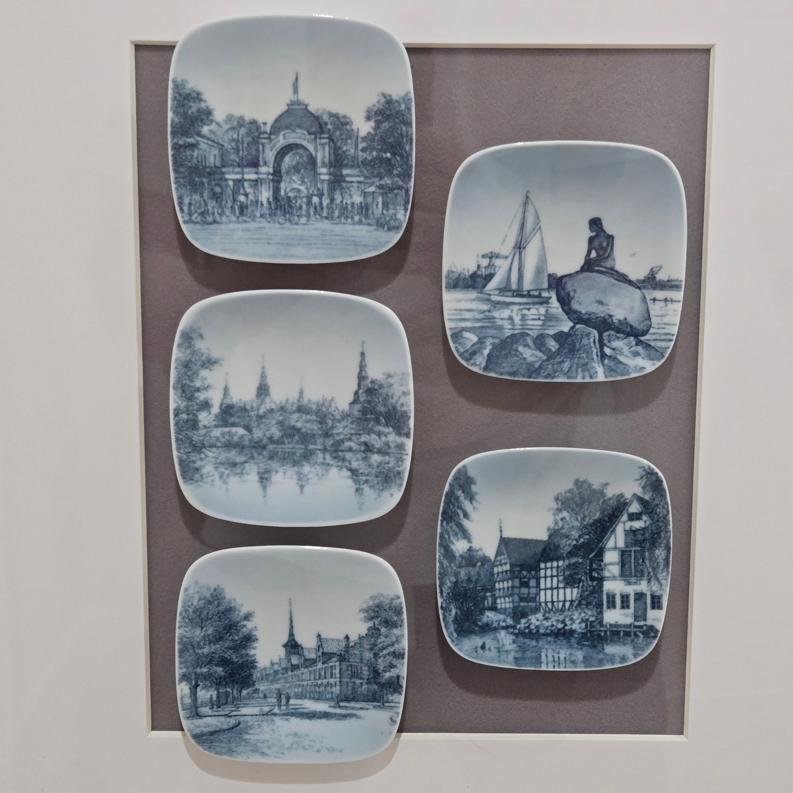 Vintage Bing & Grondahl Danish Landmark Mini Wall Plates Framed Art by Kjeld Bonfils - 3