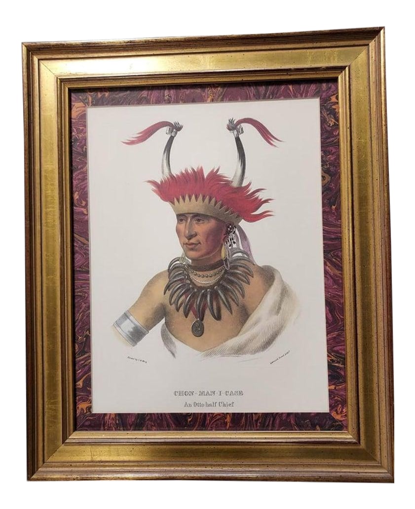 Late 20th Century Portrait Lithograph of Ottoe Chief Chono Ca Pe After Lehman & Duval, Framed: History Of The Indian Tribes Of North America, With Biographical Sketches And Anecdotes Of The Principal Chiefs. Embellished With One Hundred And Twenty Portraits, From The Indian Gallery In The