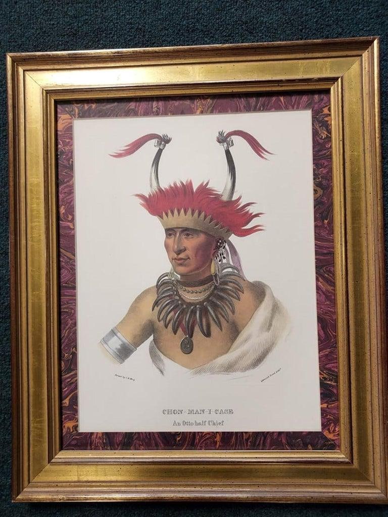 Late 20th Century Portrait Lithograph of Ottoe Chief Chono Ca Pe After Lehman & Duval, Framed - 4