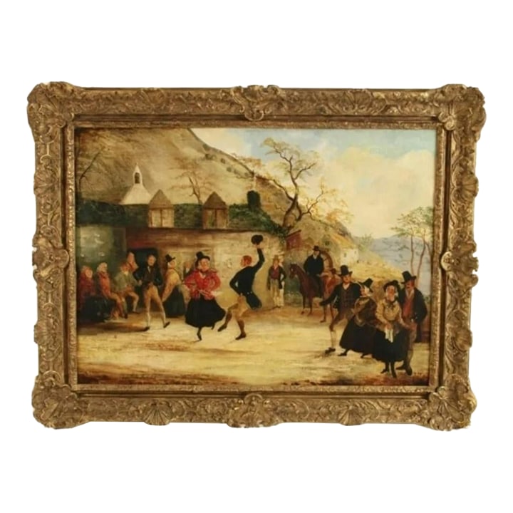 19th Large Primitive Landscape Painting Signed /Dated 1846 O/C With Original Magnificent Caved Frame: Circa Early 19th Century Large Painting O/C With Original Superb Carved Frame. The Painting along with Very intricate Frame Makes this one beautiful piece of Art. Heavy Frame. Signed and Dated