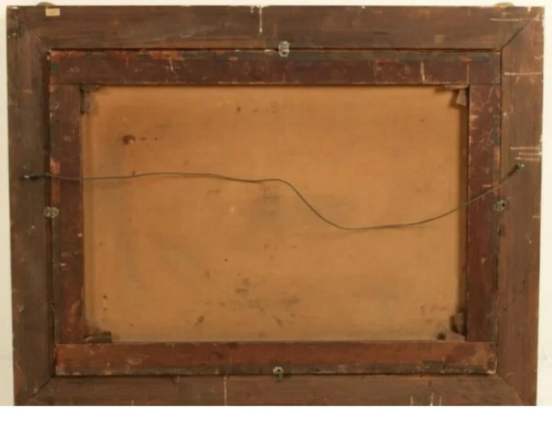 19th Large Primitive Landscape Painting Signed /Dated 1846 O/C With Original Magnificent Caved Frame - 2