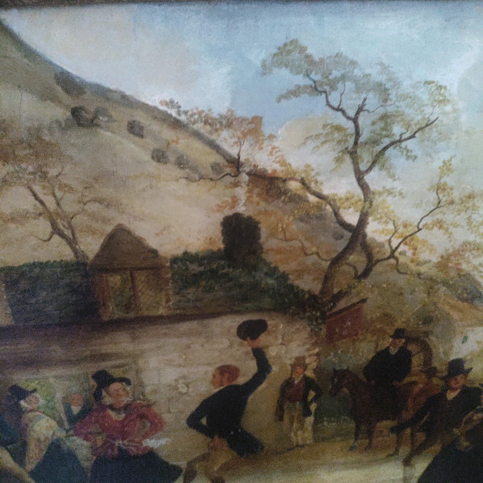 19th Large Primitive Landscape Painting Signed /Dated 1846 O/C With Original Magnificent Caved Frame - 4
