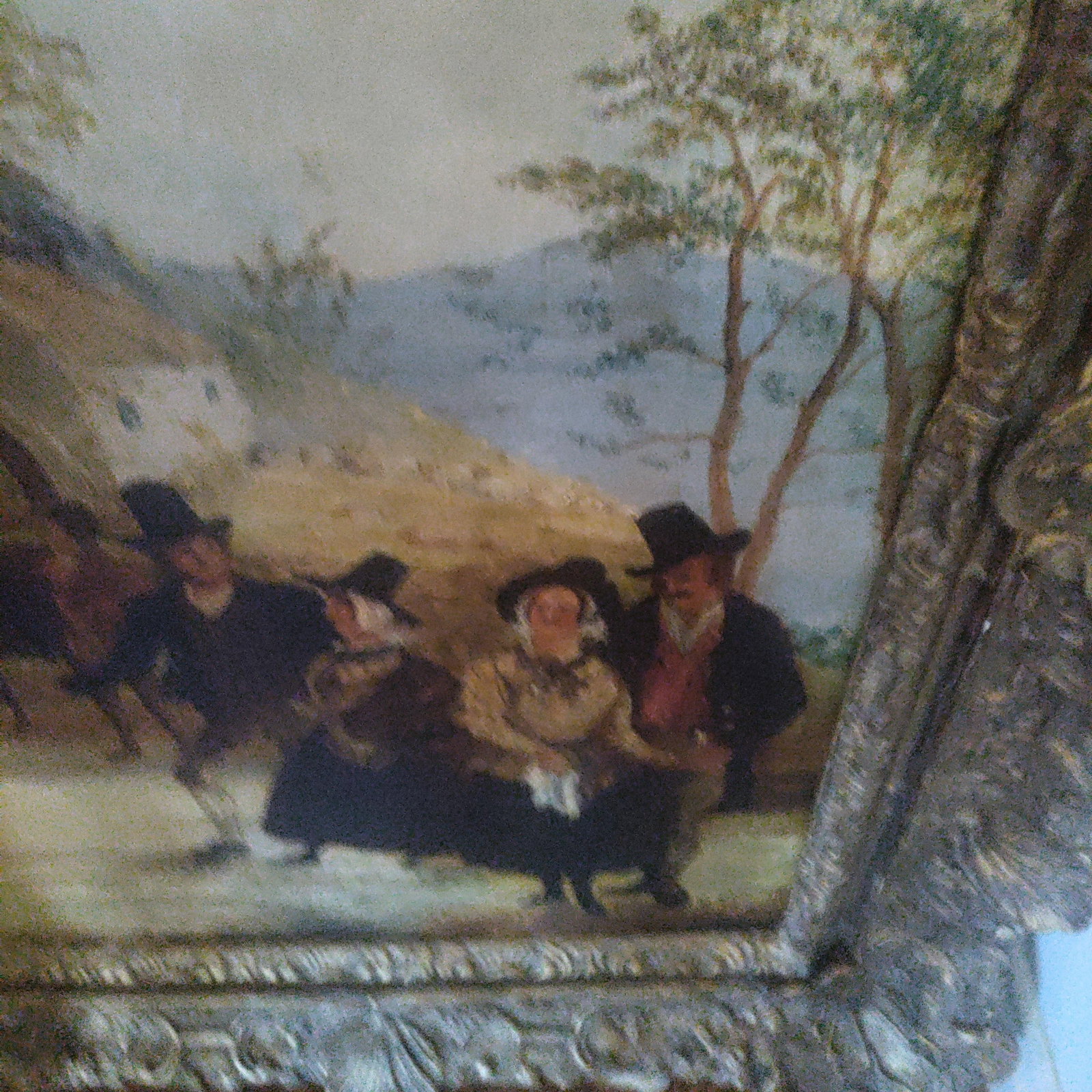 19th Large Primitive Landscape Painting Signed /Dated 1846 O/C With Original Magnificent Caved Frame - 5