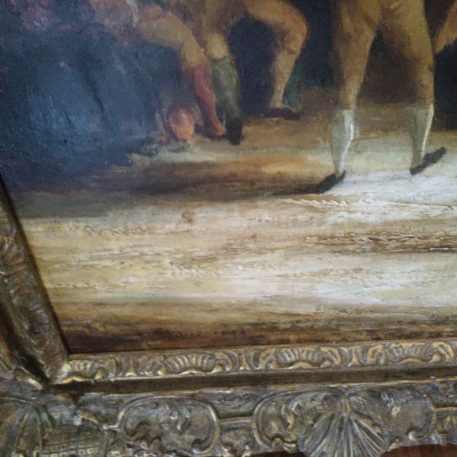 19th Large Primitive Landscape Painting Signed /Dated 1846 O/C With Original Magnificent Caved Frame - 6
