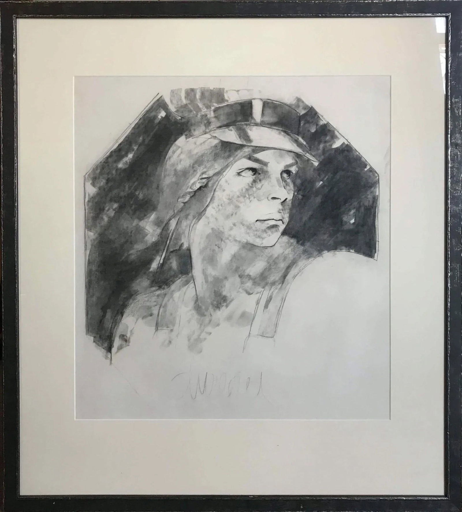 Late 20th Century "Young Man in Hat" "Young Man in Hat" - Portrait Drawing of a Boy by George Dureau: George Dureau is an icon in the history of New Orleans art. He was friends with Robert Mapplethorpe, and influenced Mapplethorpe's work greatly. Dureau often drew or photographed dwarves and amputees