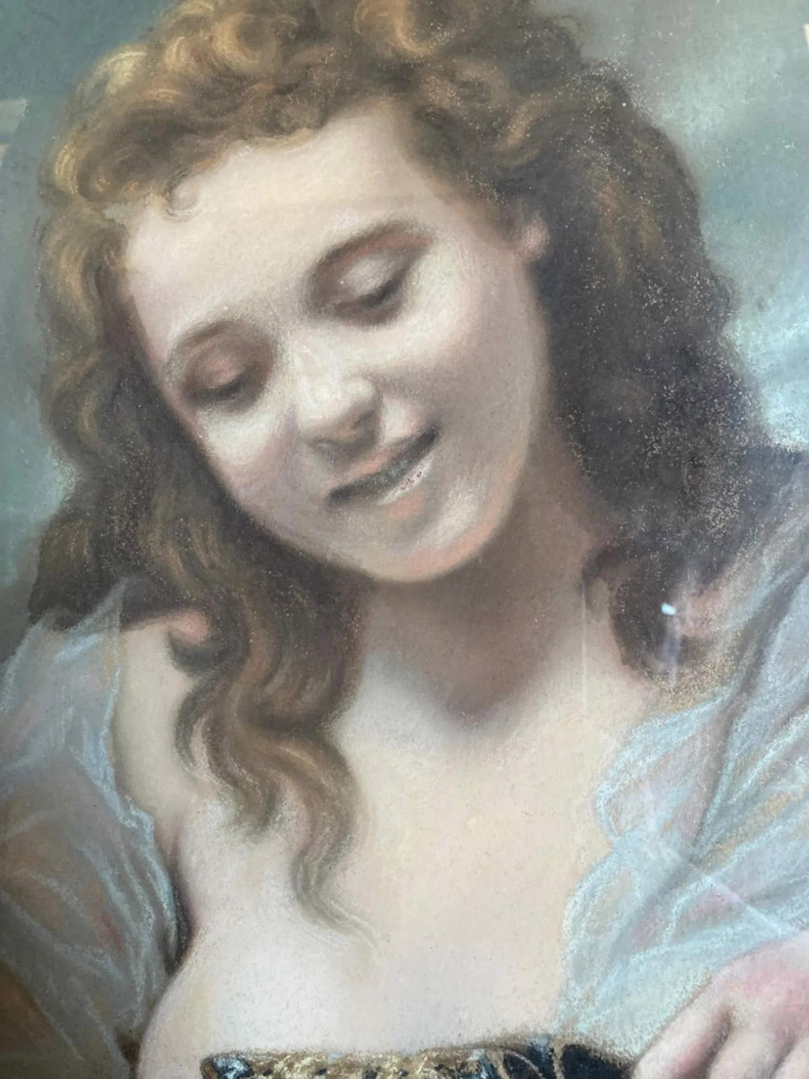 Young Woman With Silk Shoes - 19th Century Antique Portrait Painting by A. Stiveux, Framed - 4