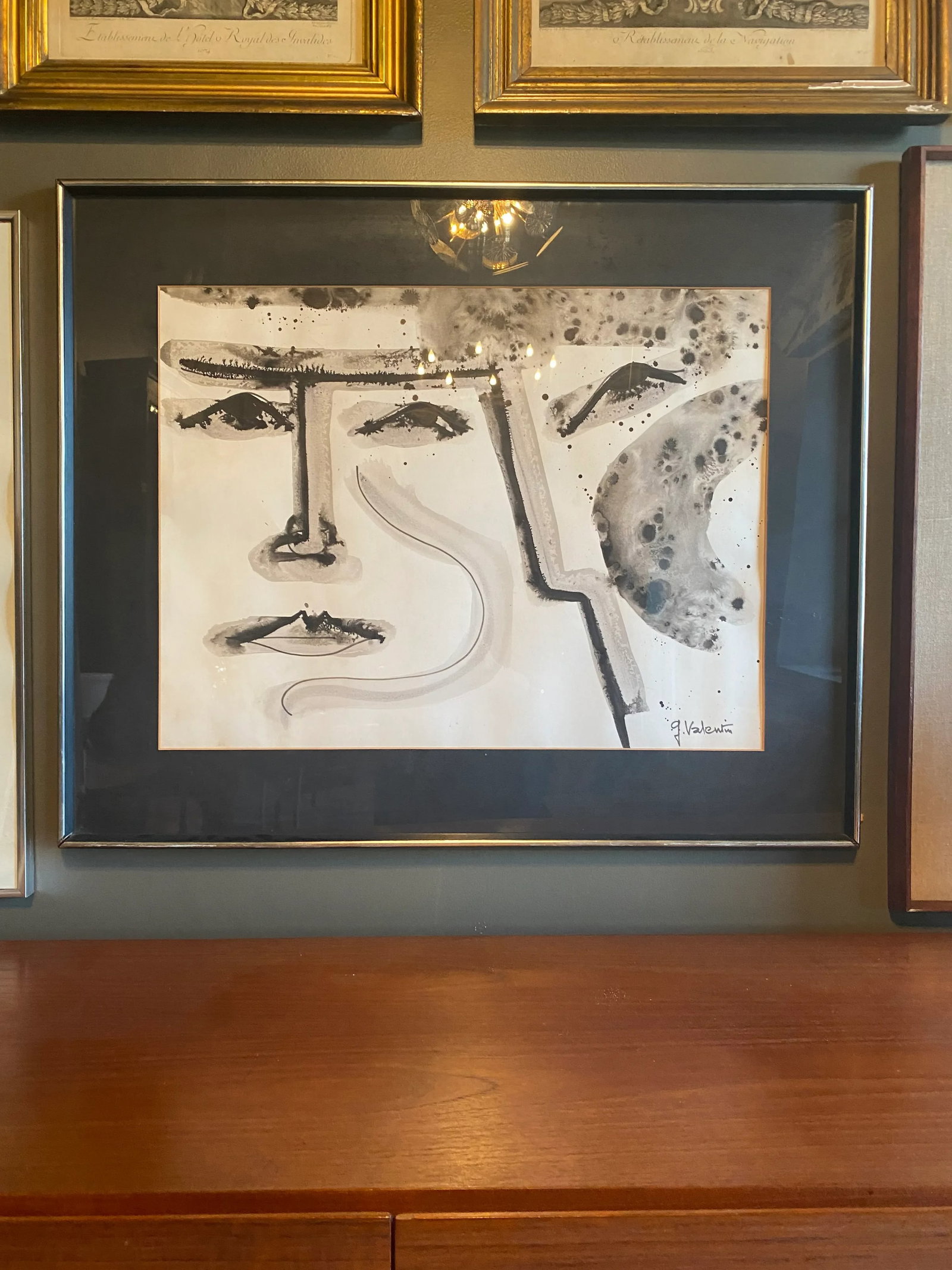 Mid 20th Century Gilbert Valentin Original Modernist Abstract Portrait Painting, Framed - 10