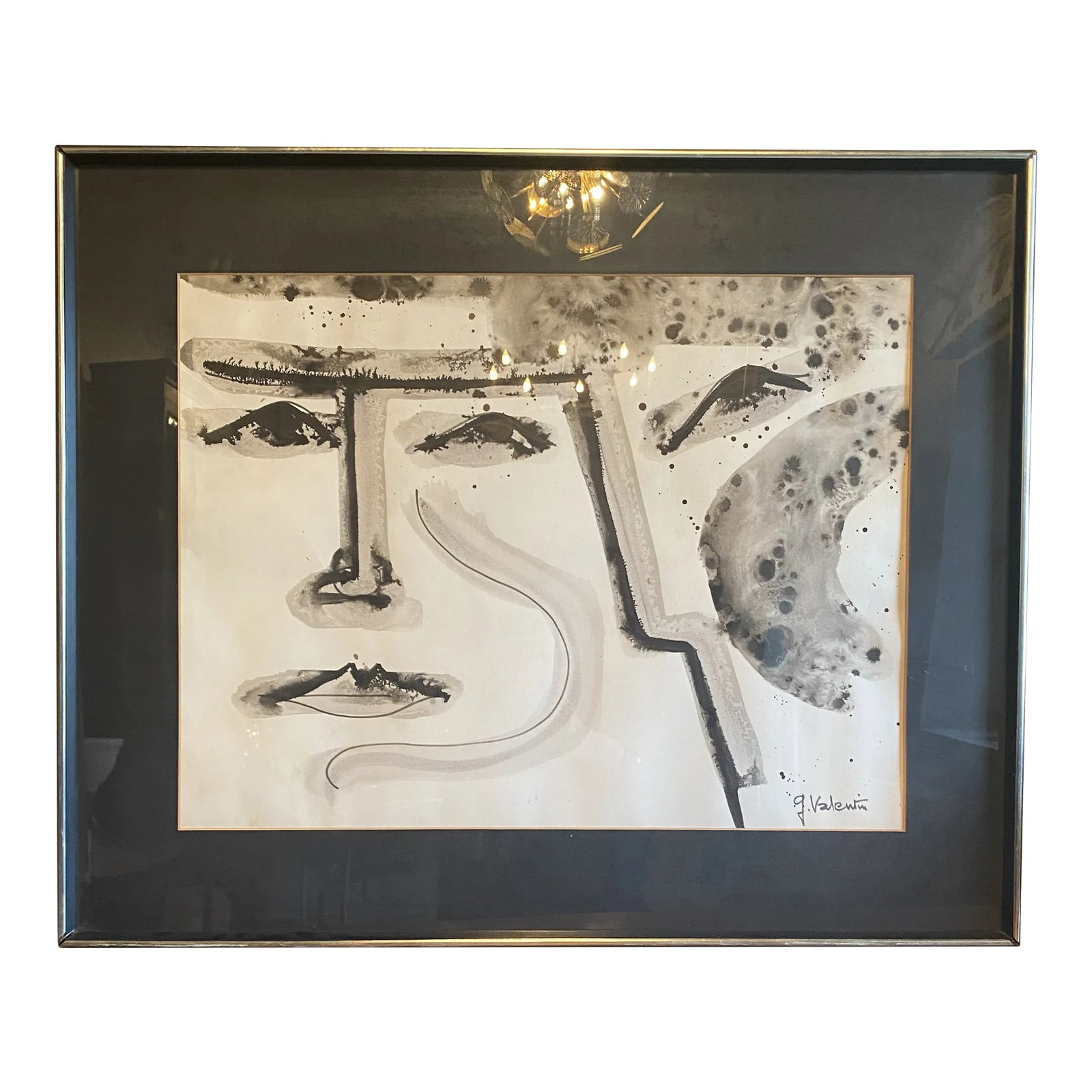 Mid 20th Century Gilbert Valentin Original Modernist Abstract Portrait Painting, Framed: Rare striking original multimedia painting by highly regarded French artist Gilbert Valentin (1921-2001). Valentin, a modernist at heart, had his own gallery, Galerie Les Archanges in Vallauris, Franc