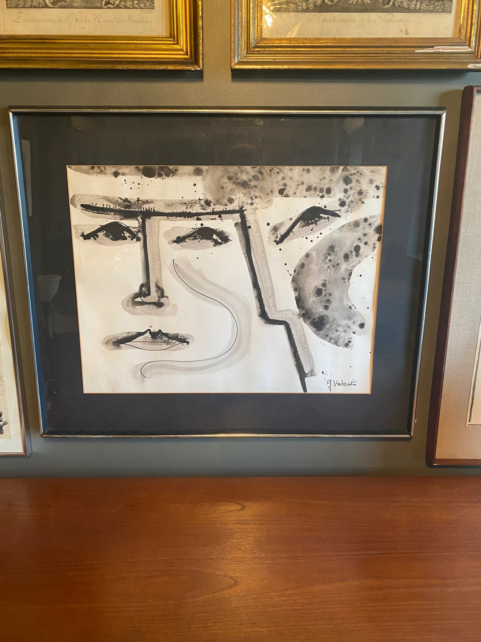 Mid 20th Century Gilbert Valentin Original Modernist Abstract Portrait Painting, Framed - 2
