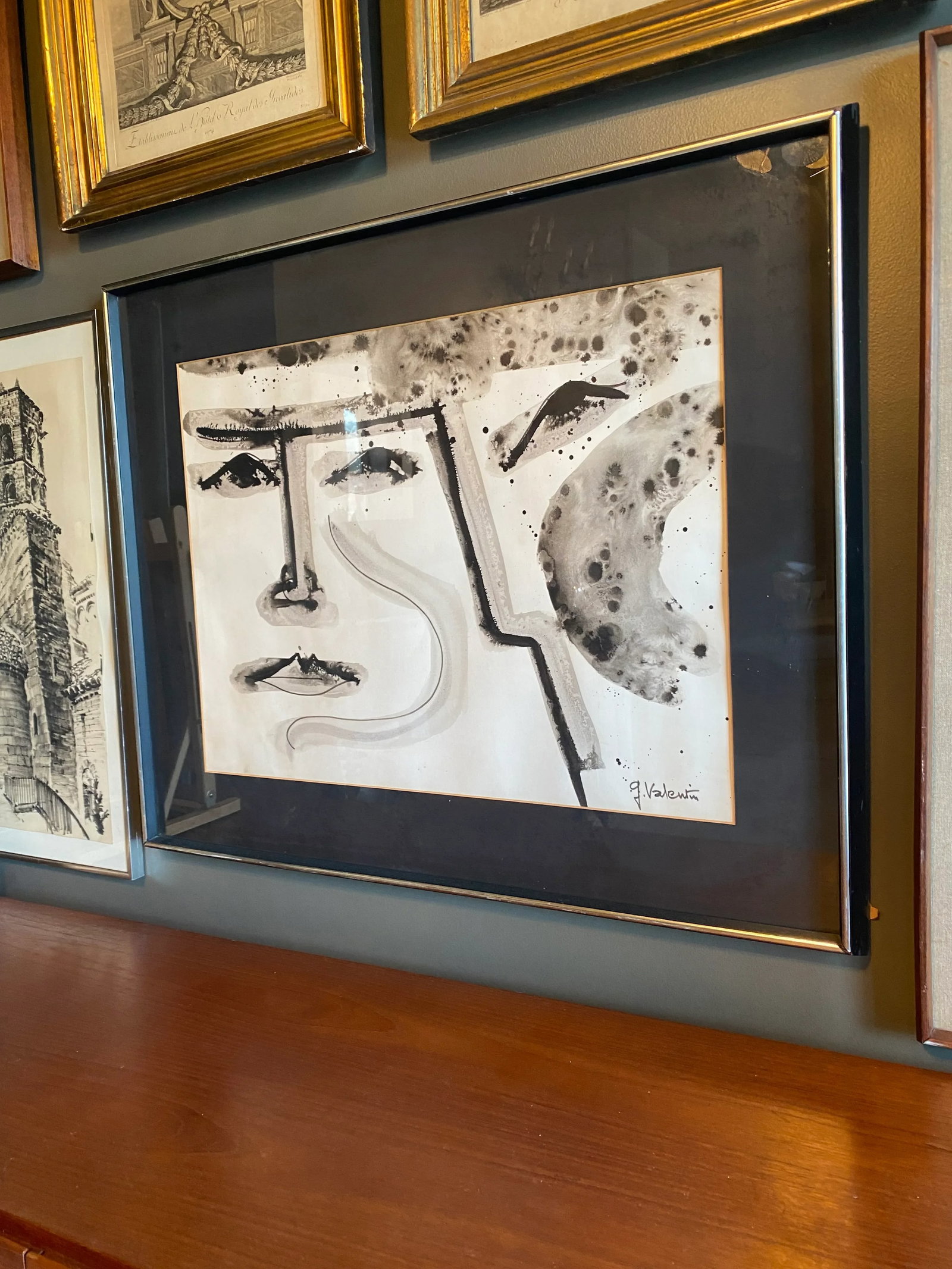 Mid 20th Century Gilbert Valentin Original Modernist Abstract Portrait Painting, Framed - 3