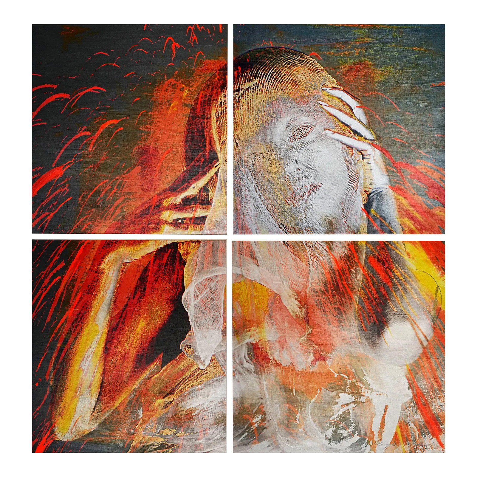 Magma Contemporary Abstract Portrait Painting on Canvas - Set of 4: Magma Vibrant Ready to Hang Abstract Portrait on Canvas Whether you love art or just looking to decorate your home, Magma will instantly create a new ambiance and impact your daily life. This one of
