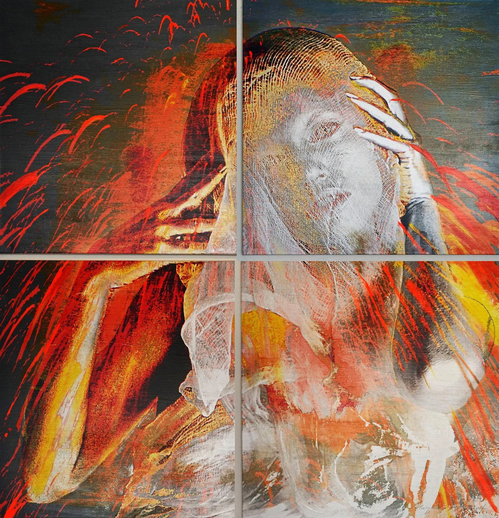 Magma Contemporary Abstract Portrait Painting on Canvas - Set of 4 - 9