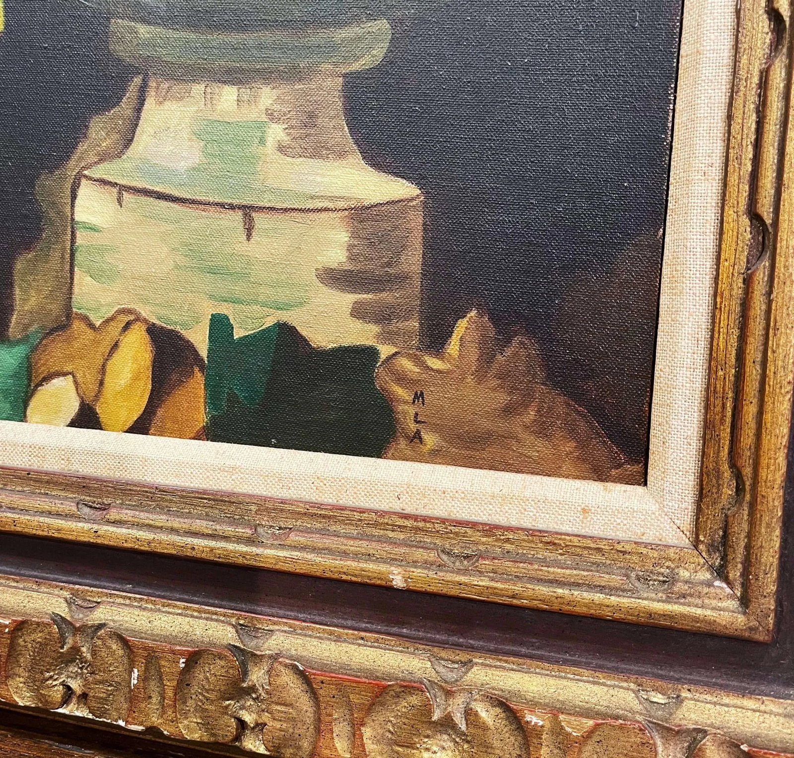Mid-Century Oil on Canvas Painting in Gilt Frame Signed Mla After Leon Bonnat - 4