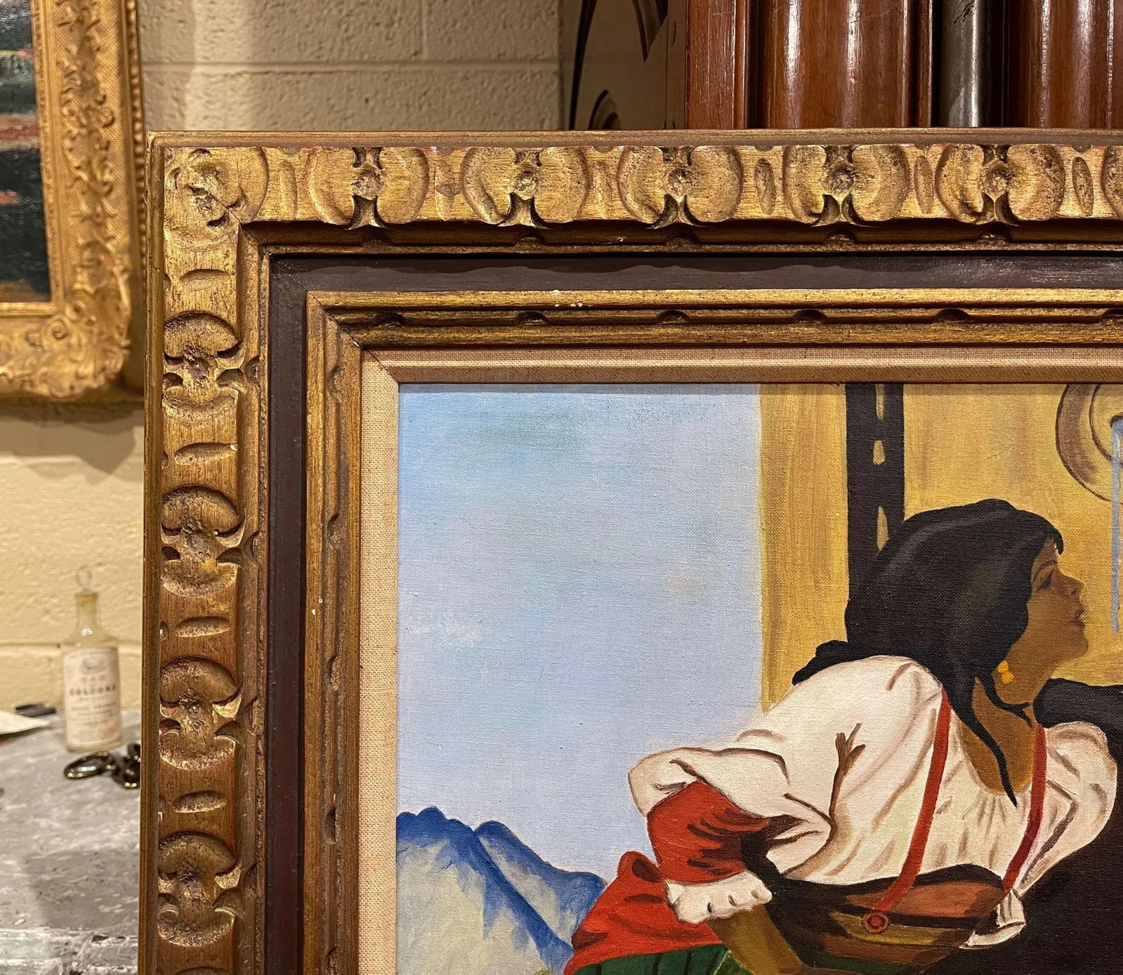 Mid-Century Oil on Canvas Painting in Gilt Frame Signed Mla After Leon Bonnat - 6