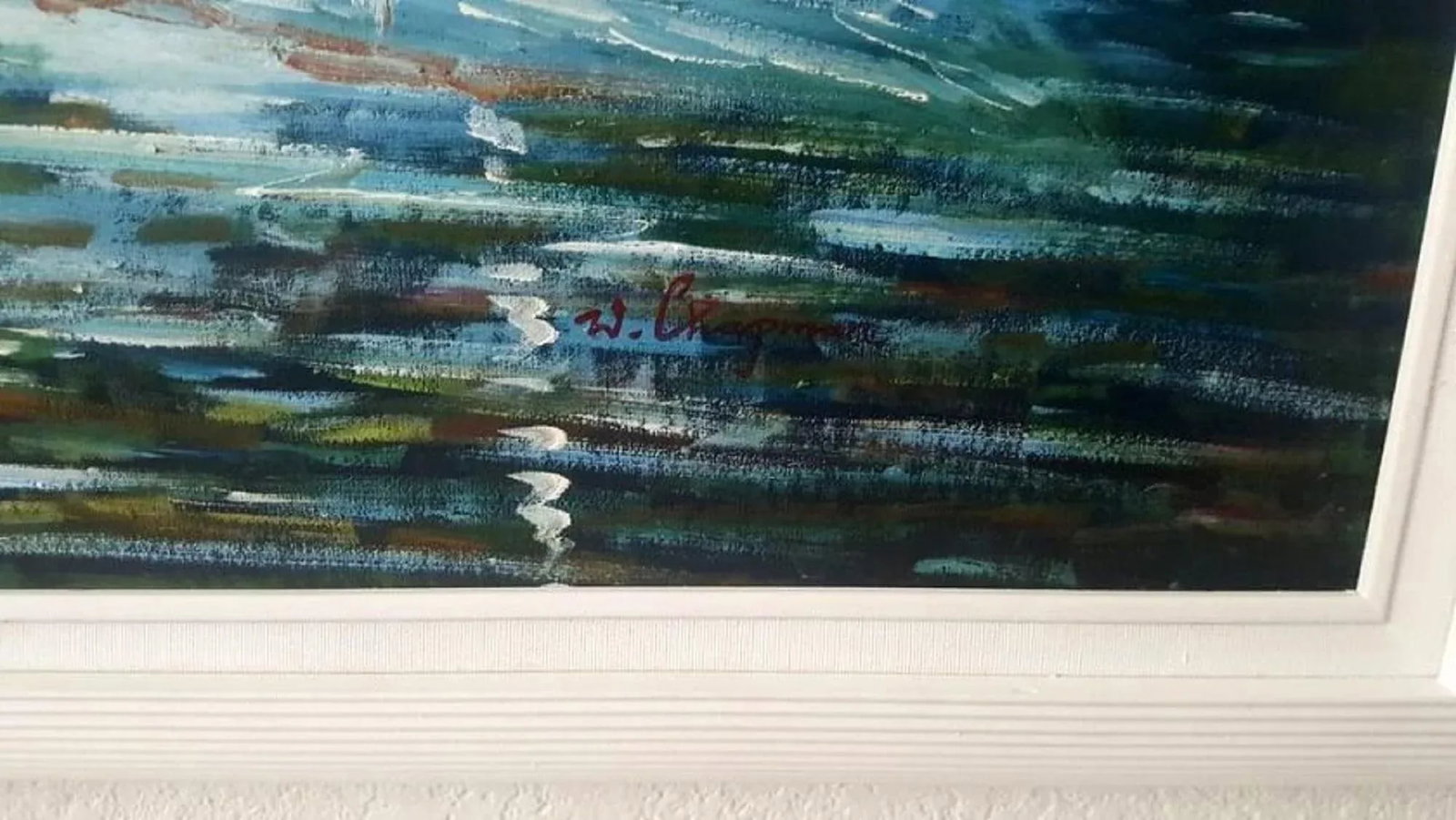 Late 20th Century Seaside Ocean Oil Painting on Canvas Signed by W. Chapman - 3
