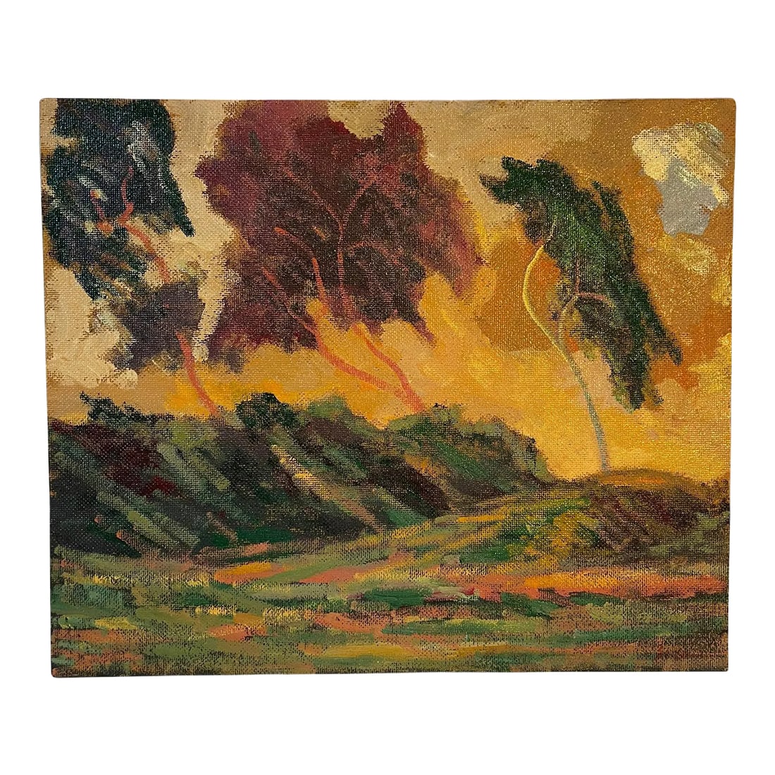 Mid 20th Century Monterey California Landscape Expressionist Oil on Board, Framed & Signed: Monterey California Landscape Mid Century Expressionist Oil On Board Vintage Painting Signed beautiful shading , singed on back Condition: Alterations: Original Condition Unaltered Imperfections: Some