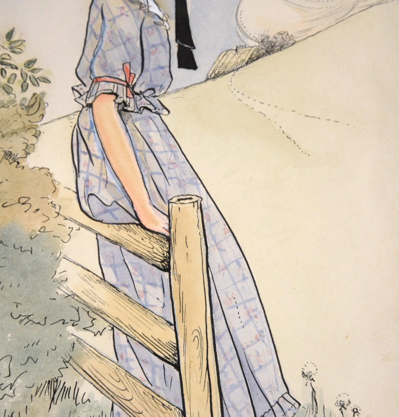 1920s Illustration Gouache Painting of a Country Girl by M. Solomon, Framed - 5