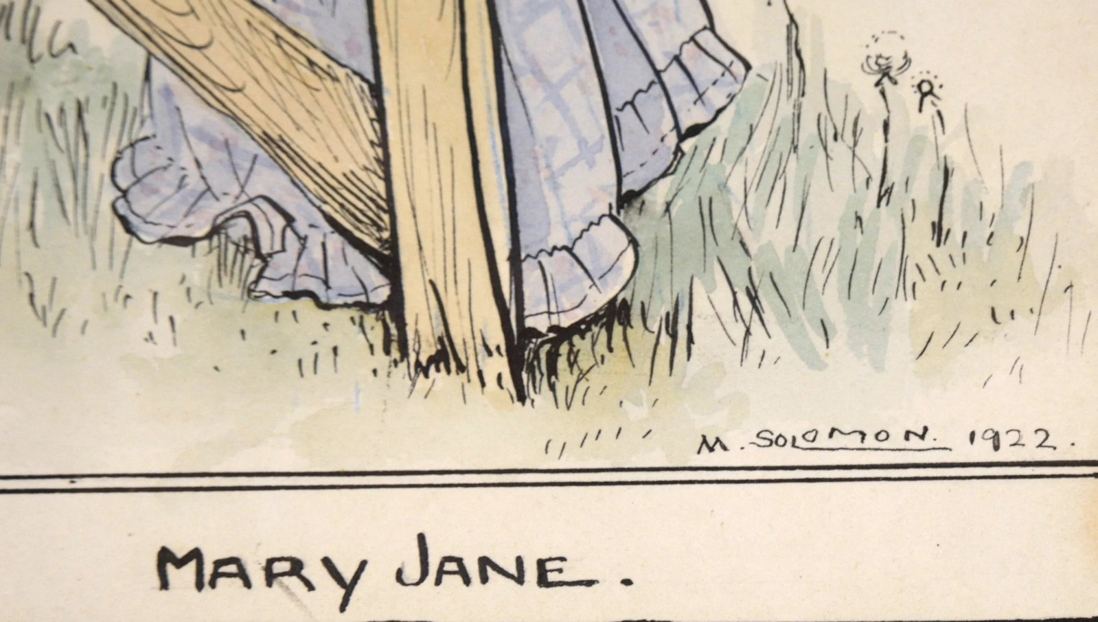 1920s Illustration Gouache Painting of a Country Girl by M. Solomon, Framed - 7
