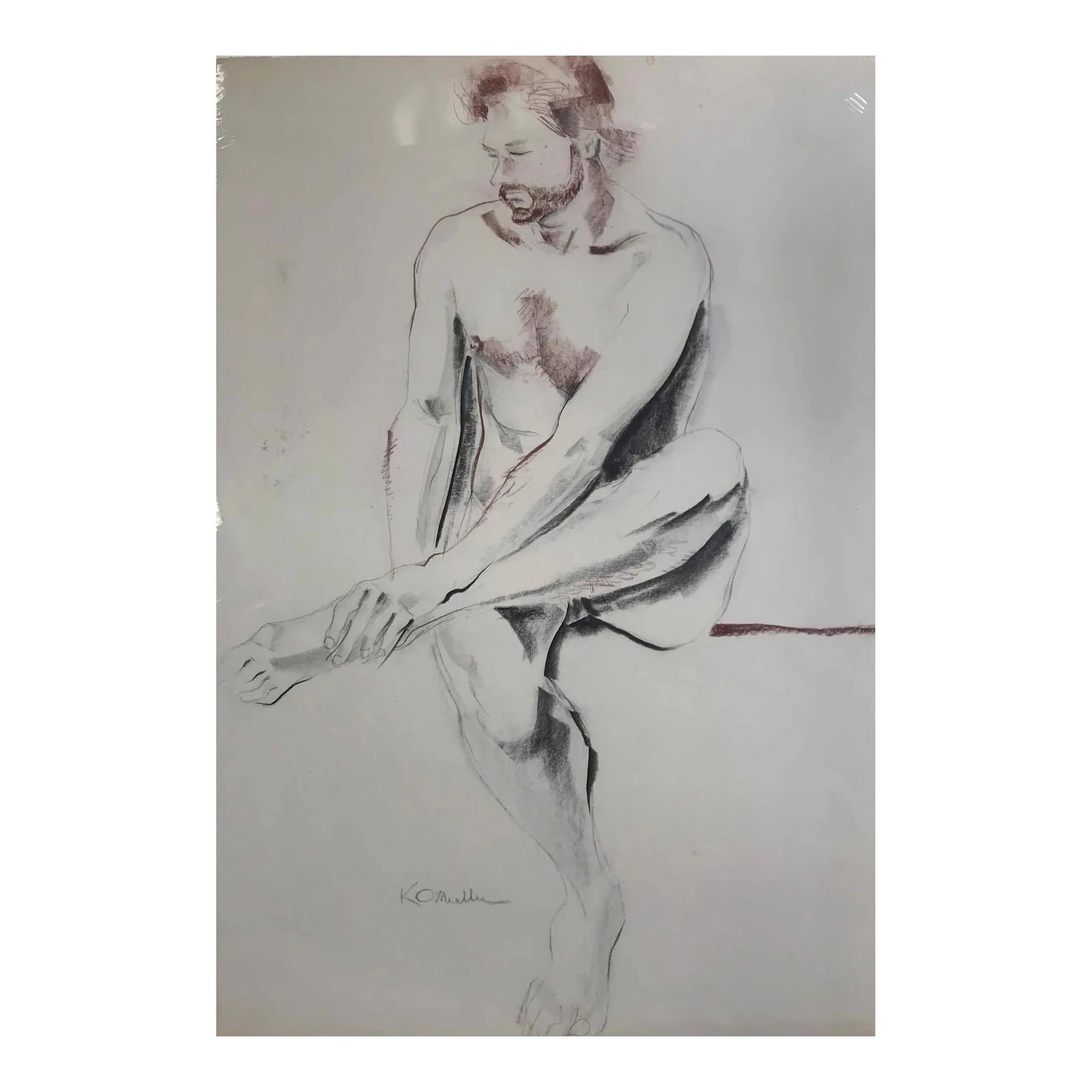 Large Seated Male Nude - Modern Pastel Portrait Drawing by Kittie O'Meallie: An exquisite nude by Kittie O'Meallie, an artist out of the famous Newcomb arts program at Newcomb College in New Orleans which beginning in the early 20th century led the Southern "art renaissance" t