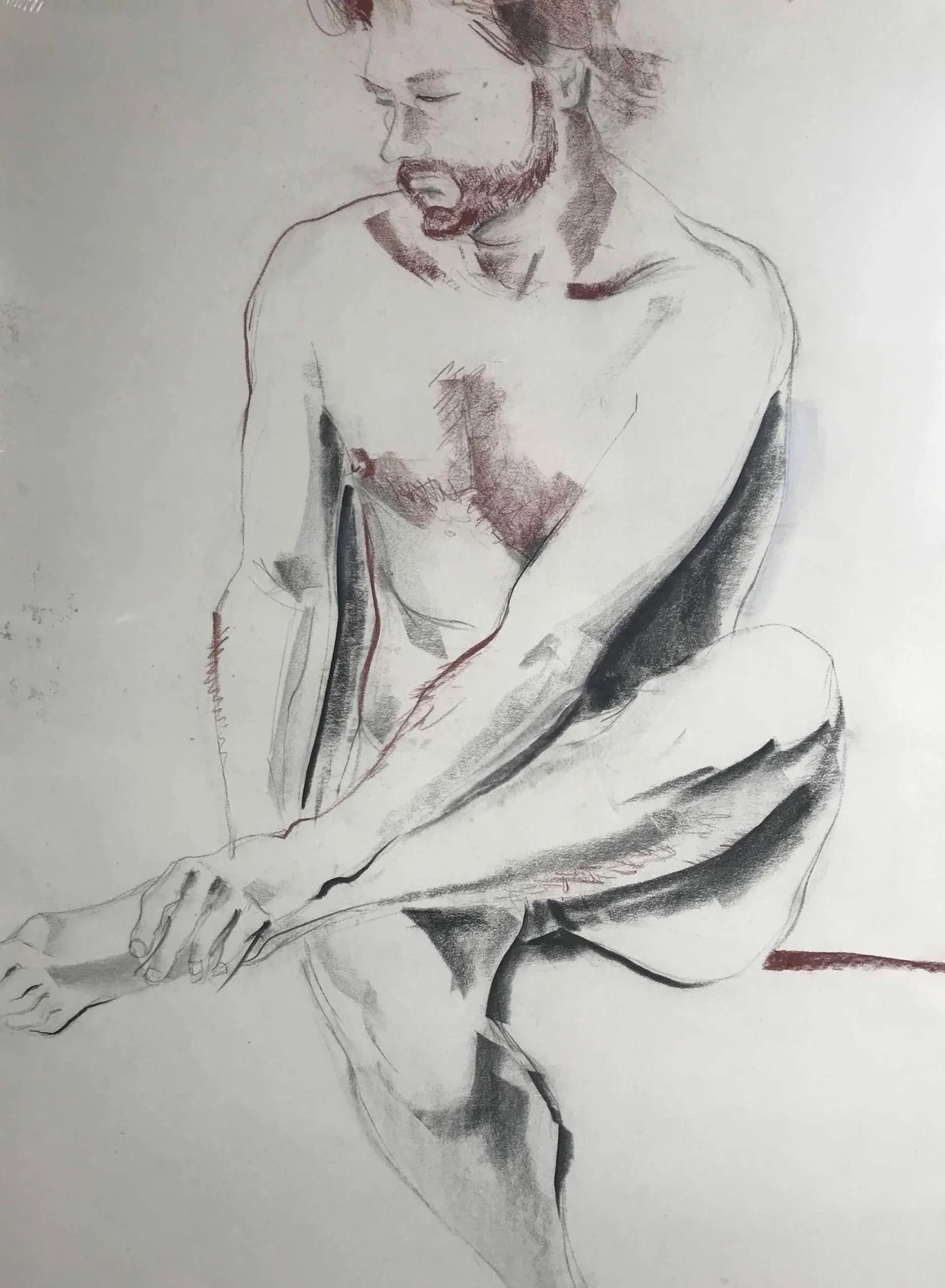 Large Seated Male Nude - Modern Pastel Portrait Drawing by Kittie O'Meallie - 2