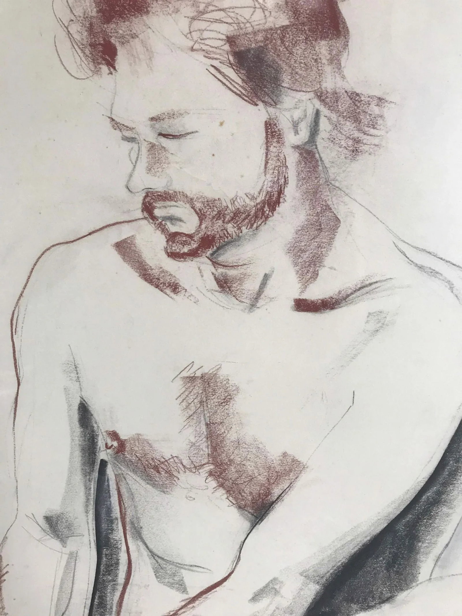Large Seated Male Nude - Modern Pastel Portrait Drawing by Kittie O'Meallie - 3