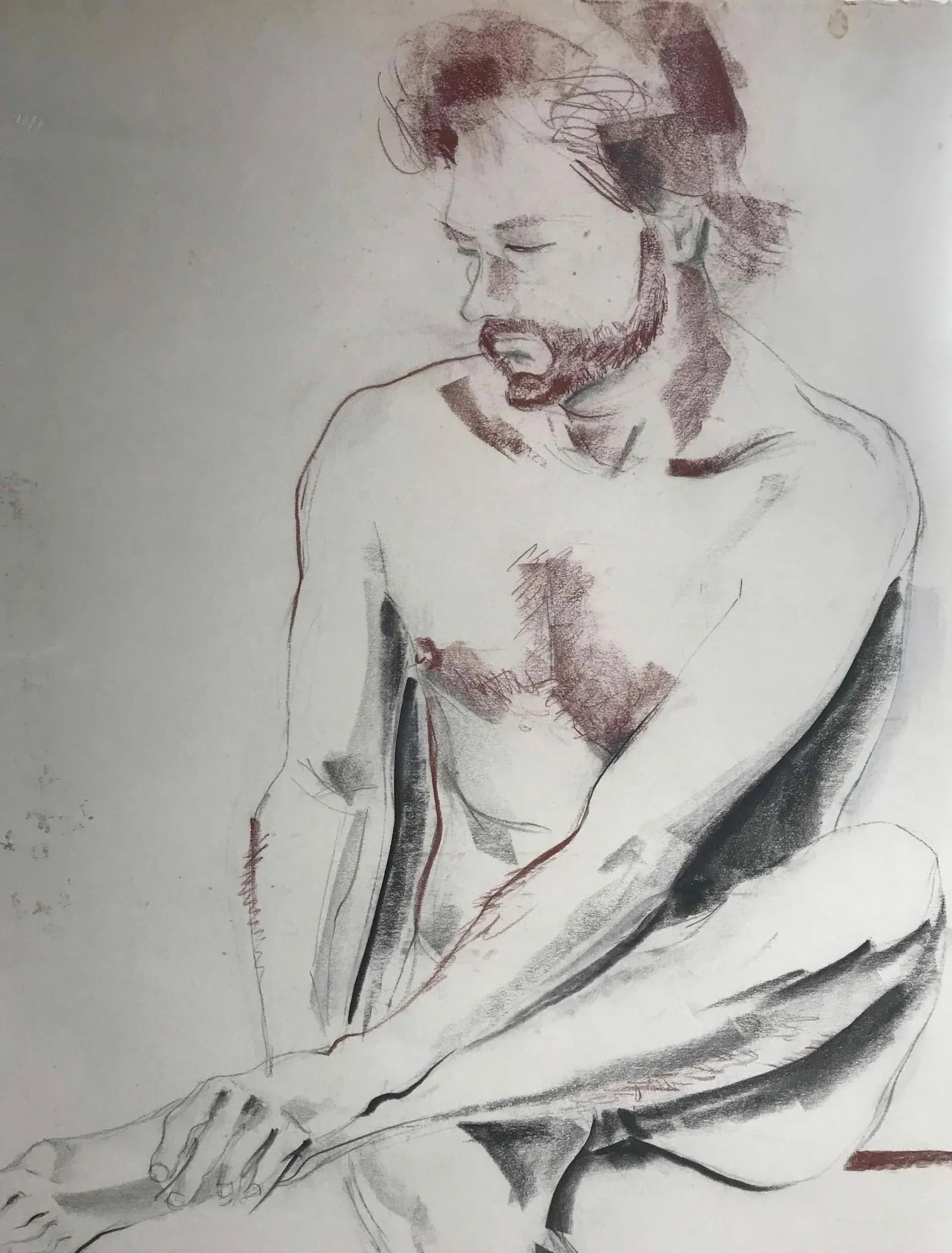 Large Seated Male Nude - Modern Pastel Portrait Drawing by Kittie O'Meallie - 6