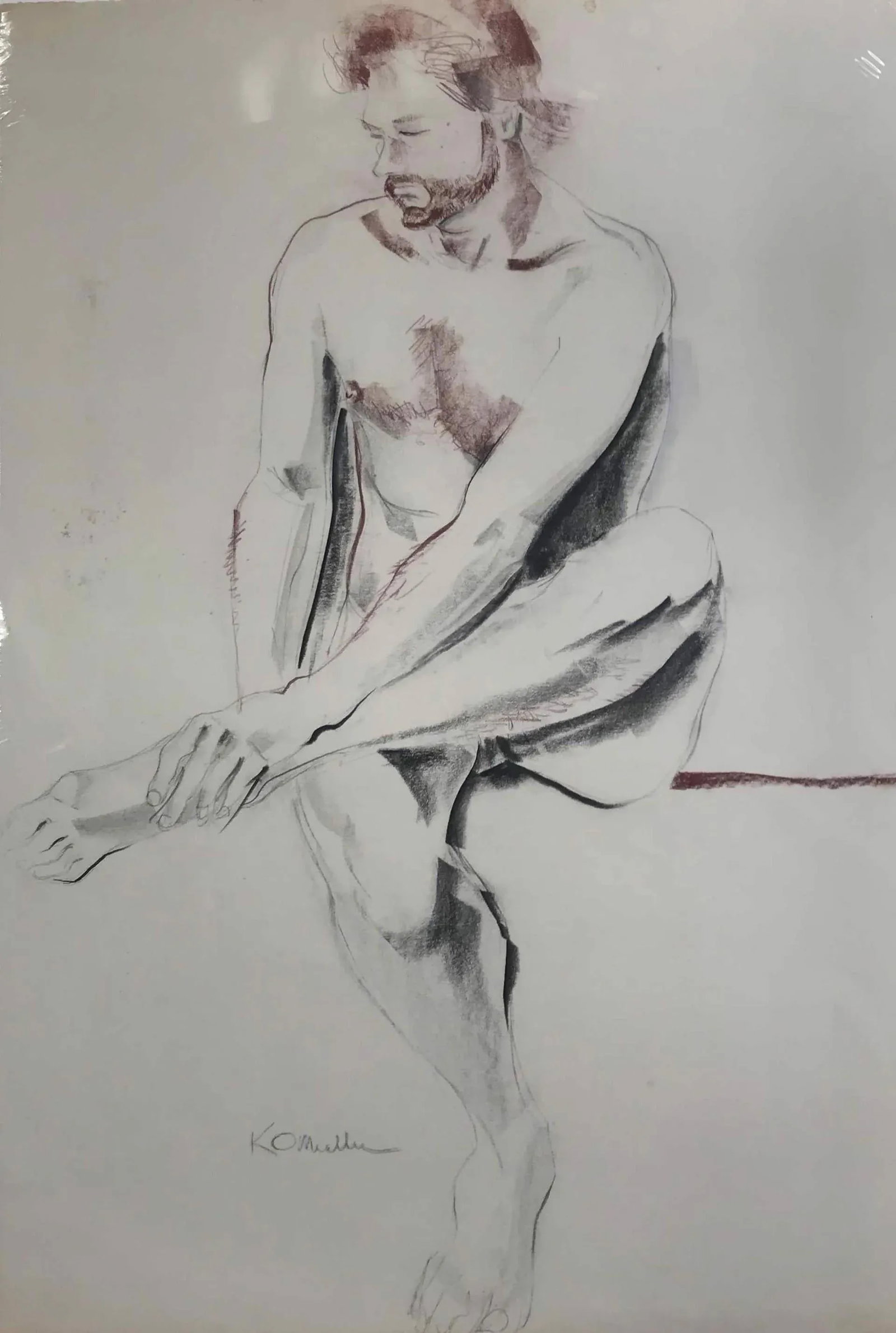 Large Seated Male Nude - Modern Pastel Portrait Drawing by Kittie O'Meallie - 7