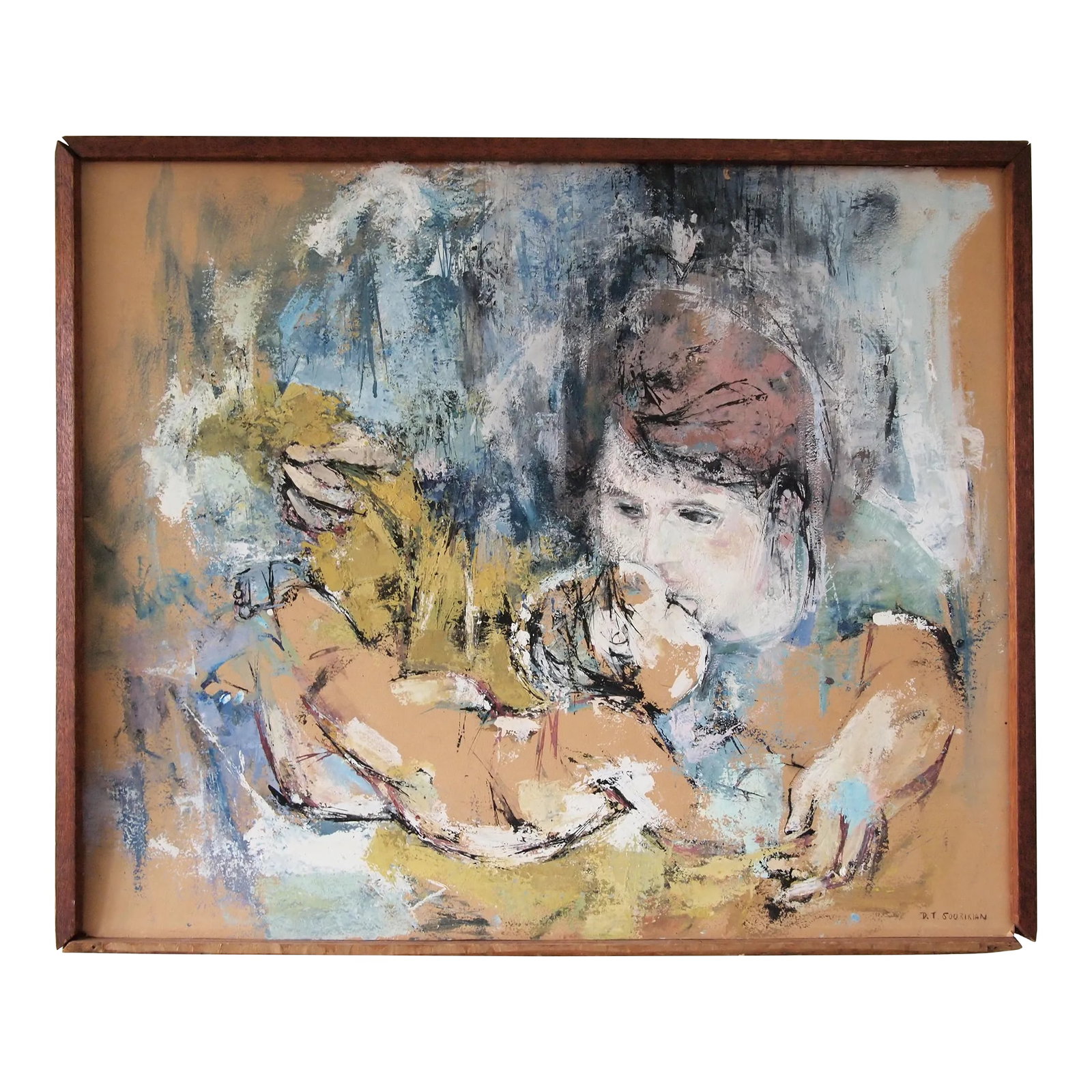 Mid 20th Century Diana T. Soorikian Expressionist Figurative Oil Painting of a Mother and Child, Fra (1 of 12)