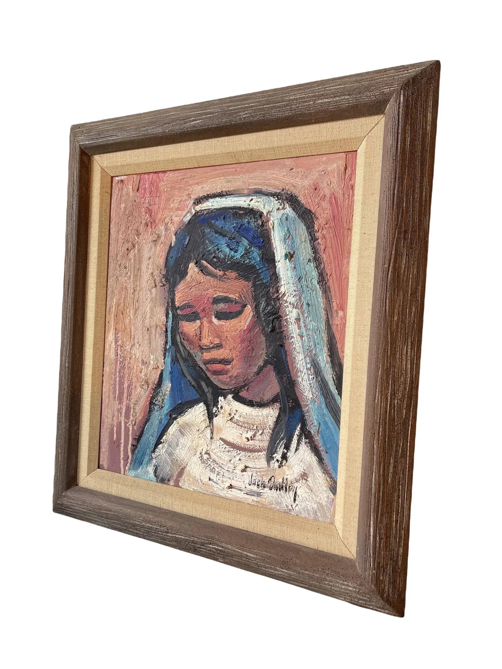 Mid 20th Century Modern Portrait Oil Painting of a Woman in a Veil, Framed - 5