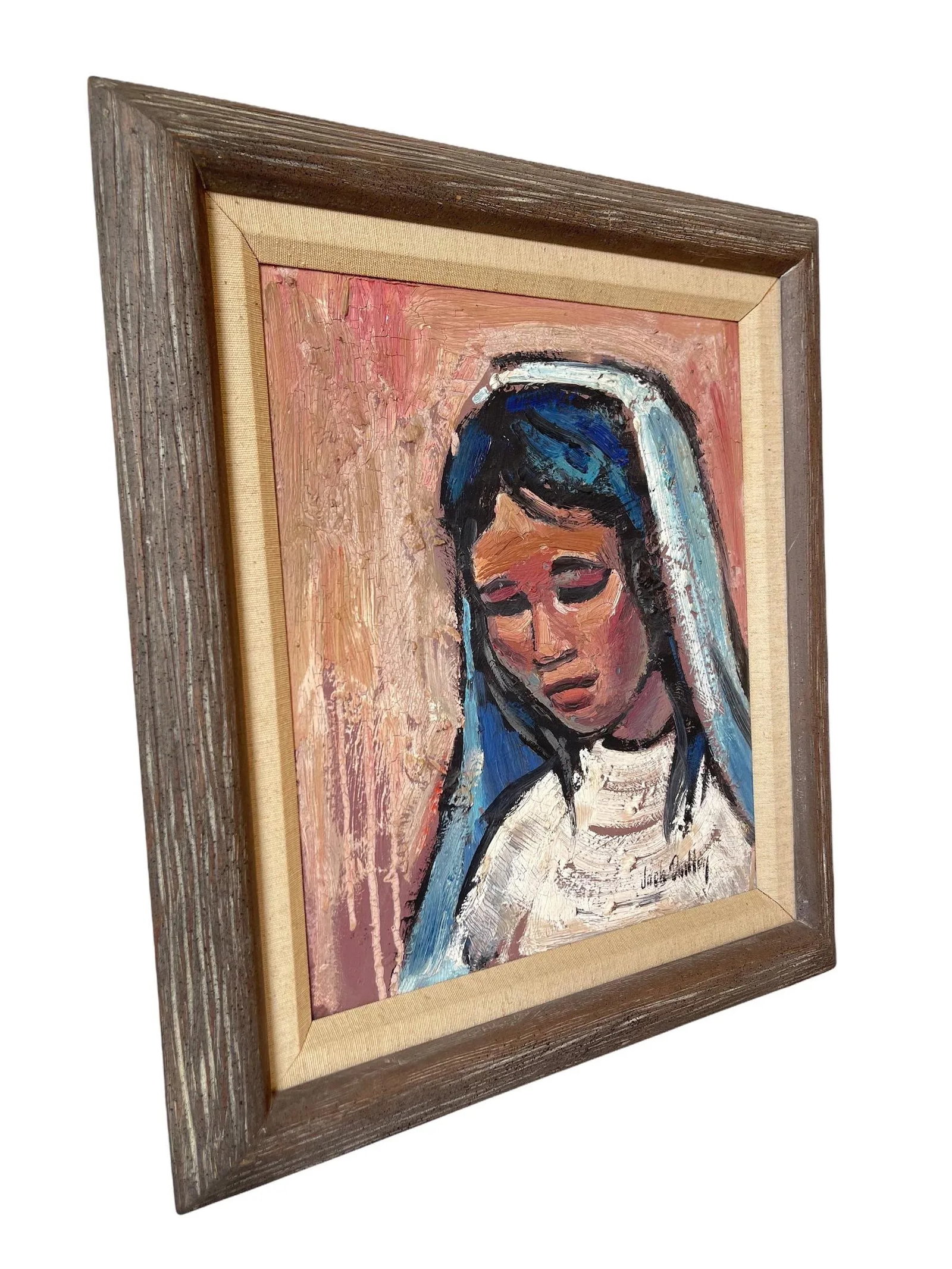 Mid 20th Century Modern Portrait Oil Painting of a Woman in a Veil, Framed - 7