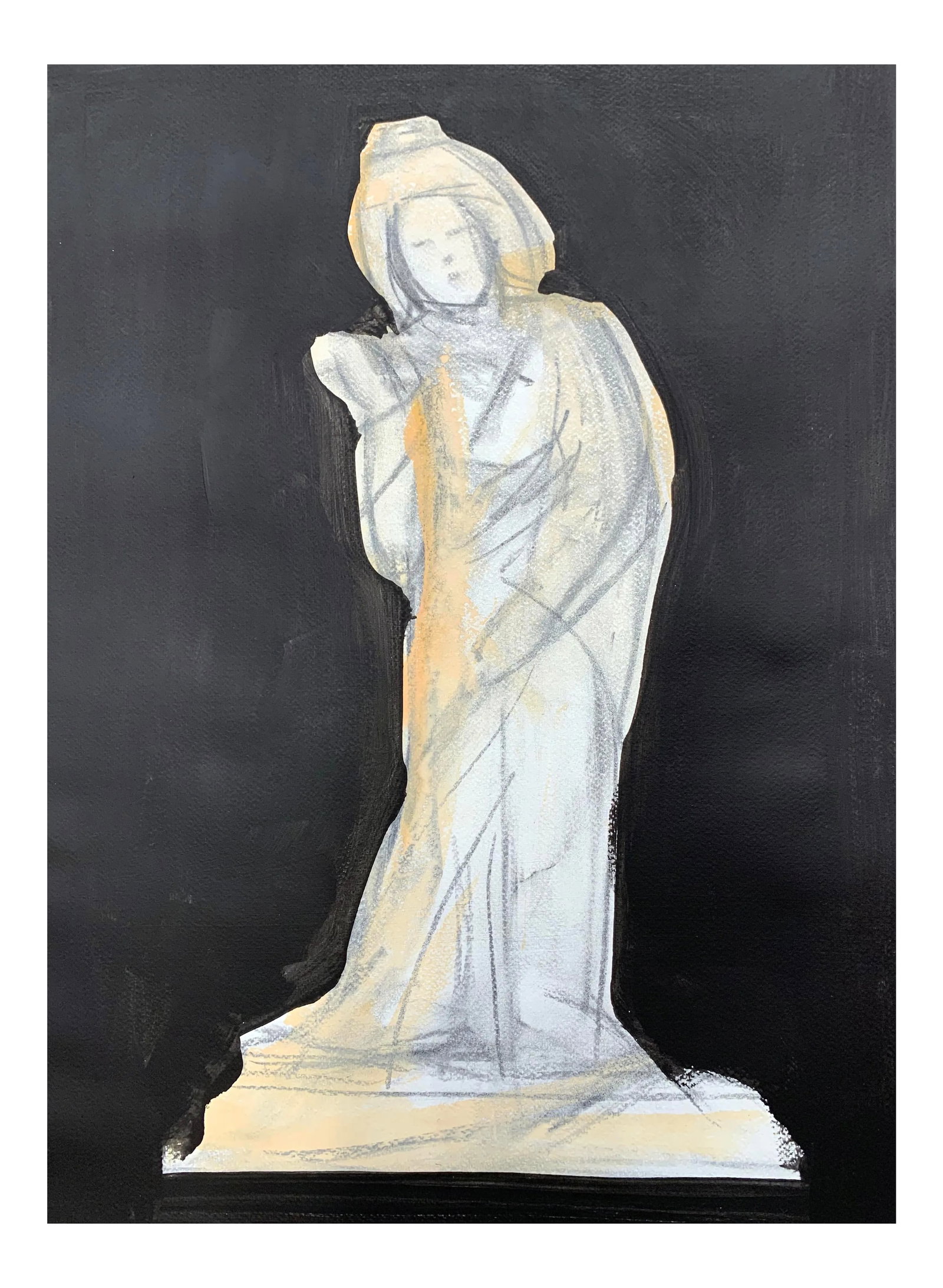 Tang Woman, Portrait, Contemporary Works on Paper: This figurative work on heavy watercolor paper is an homage to the artisans of the Tang dynasty. Inspired by the ceramic portrait of female figures that were created during that time. Acrylic,