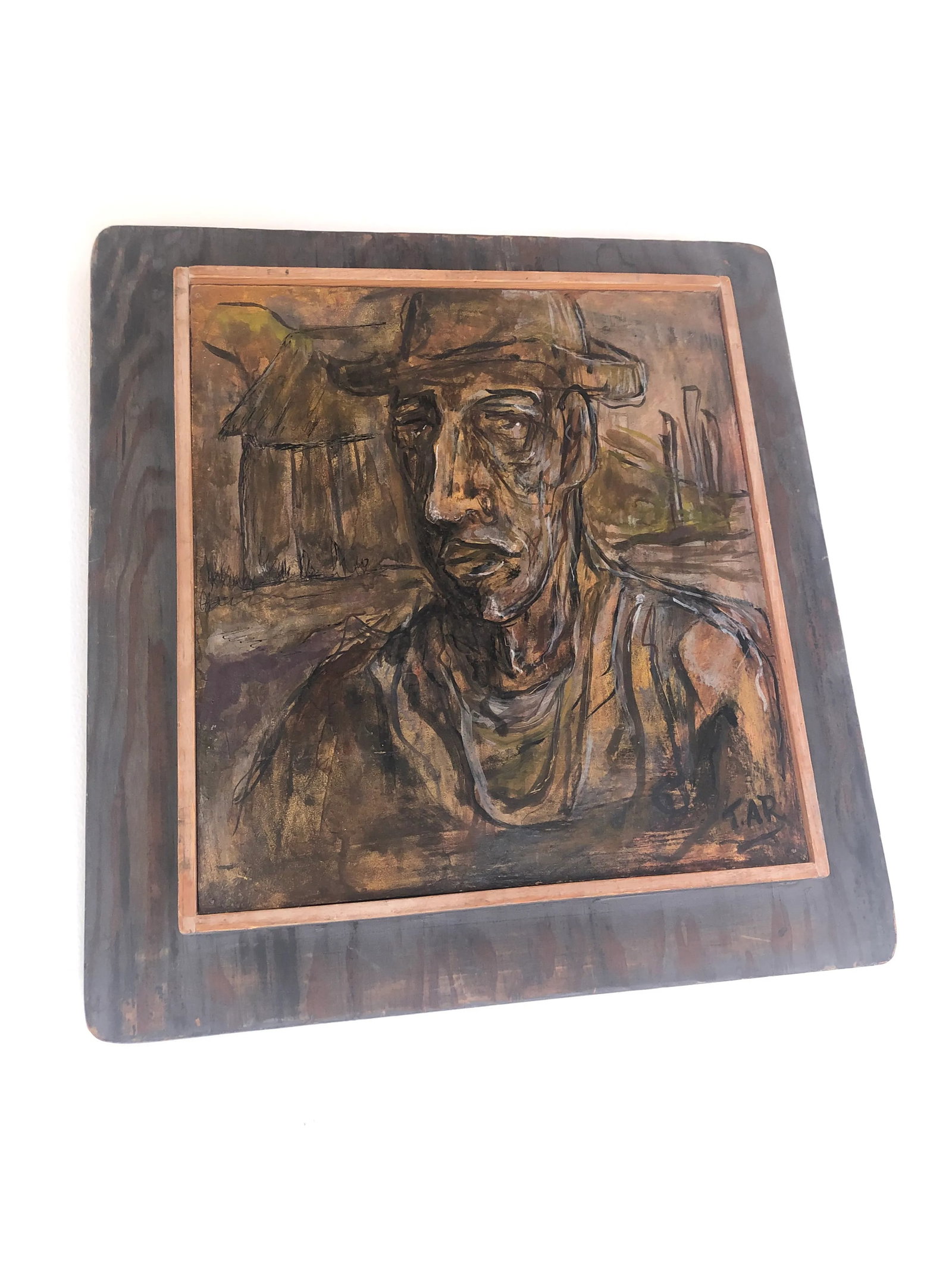 Mid 20th Century "The Hired Man" Expressionist Figurative Oil Painting by Thomas Reany, Framed - 3