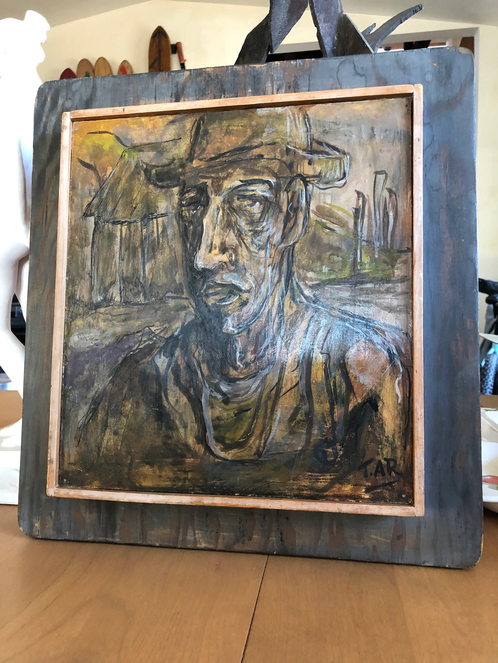 Mid 20th Century "The Hired Man" Expressionist Figurative Oil Painting by Thomas Reany, Framed - 5