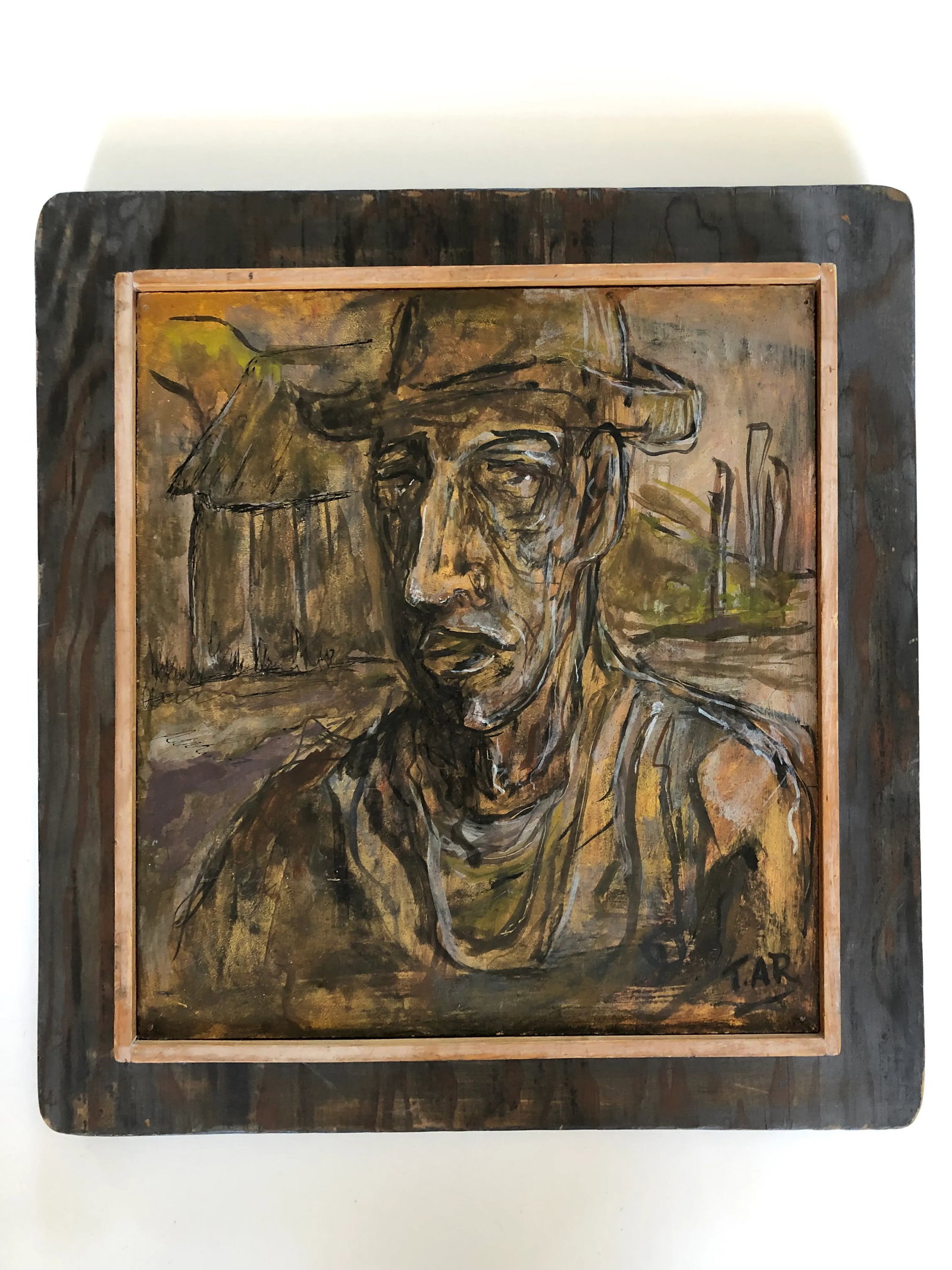 Mid 20th Century "The Hired Man" Expressionist Figurative Oil Painting by Thomas Reany, Framed - 9
