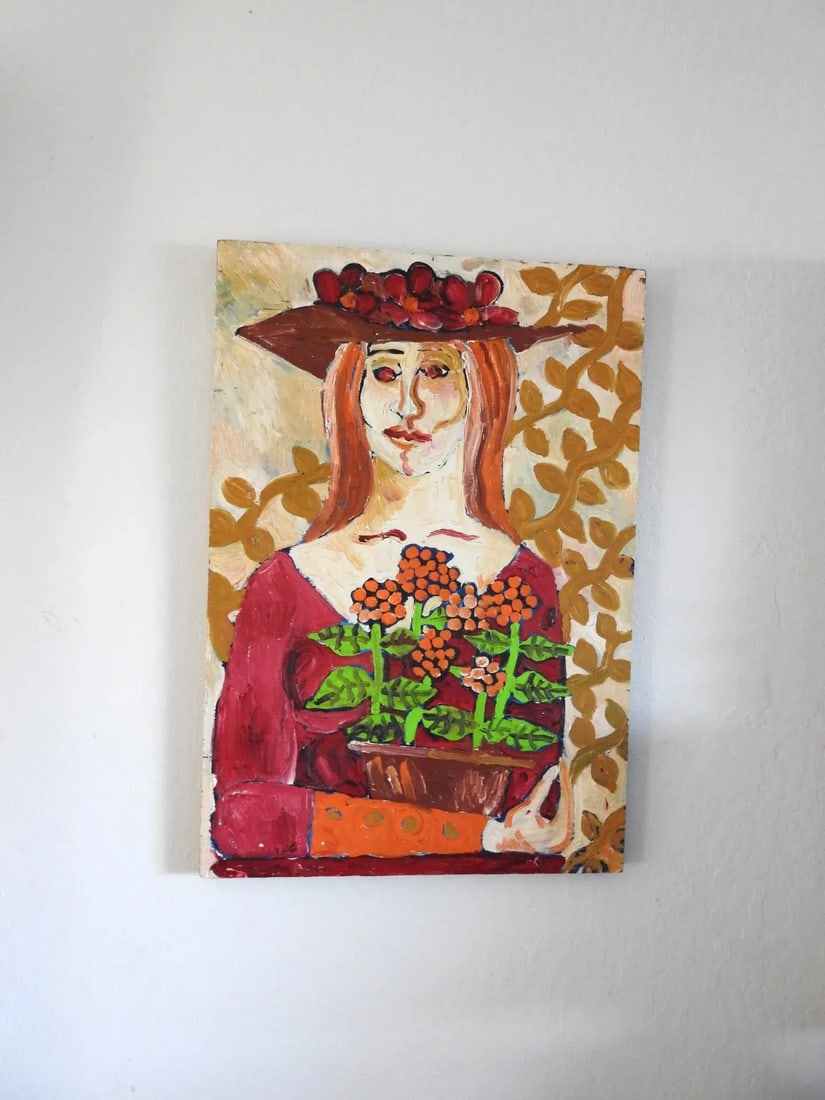 1970s Fauvist Portrait Oil Painting of a Woman on Wooden Board - 2