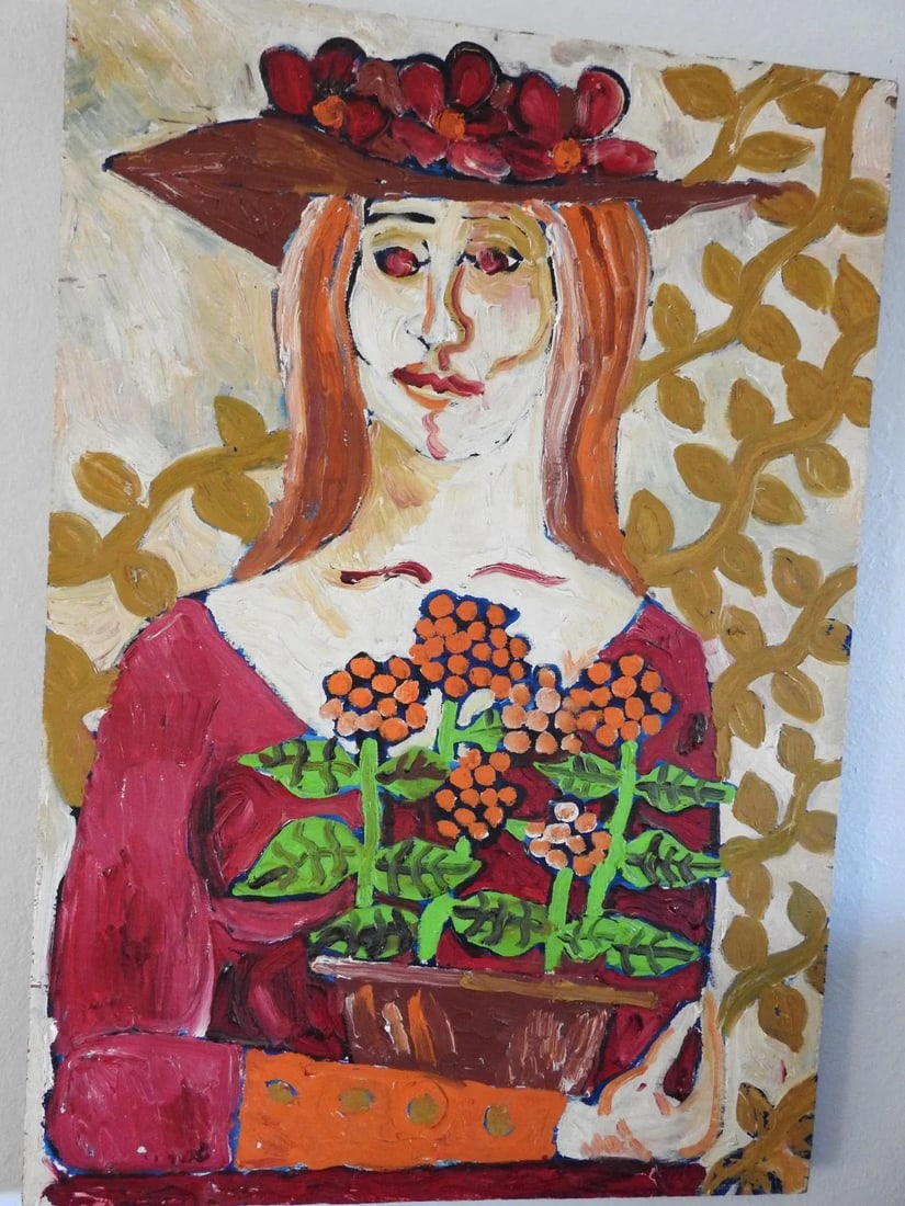 1970s Fauvist Portrait Oil Painting of a Woman on Wooden Board - 3