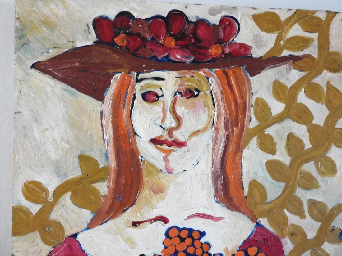 1970s Fauvist Portrait Oil Painting of a Woman on Wooden Board - 4