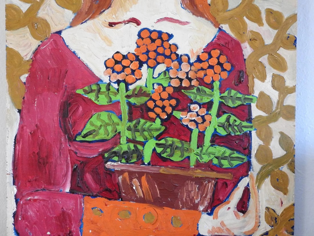 1970s Fauvist Portrait Oil Painting of a Woman on Wooden Board - 5