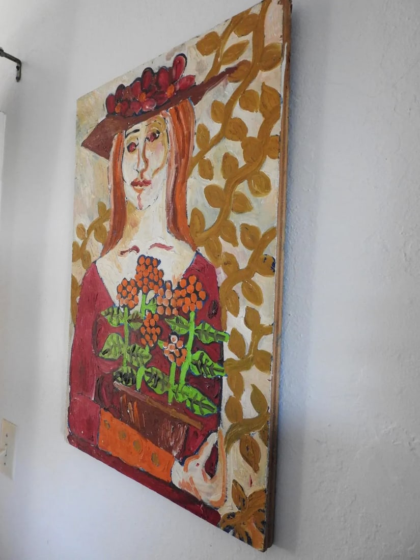 1970s Fauvist Portrait Oil Painting of a Woman on Wooden Board - 6